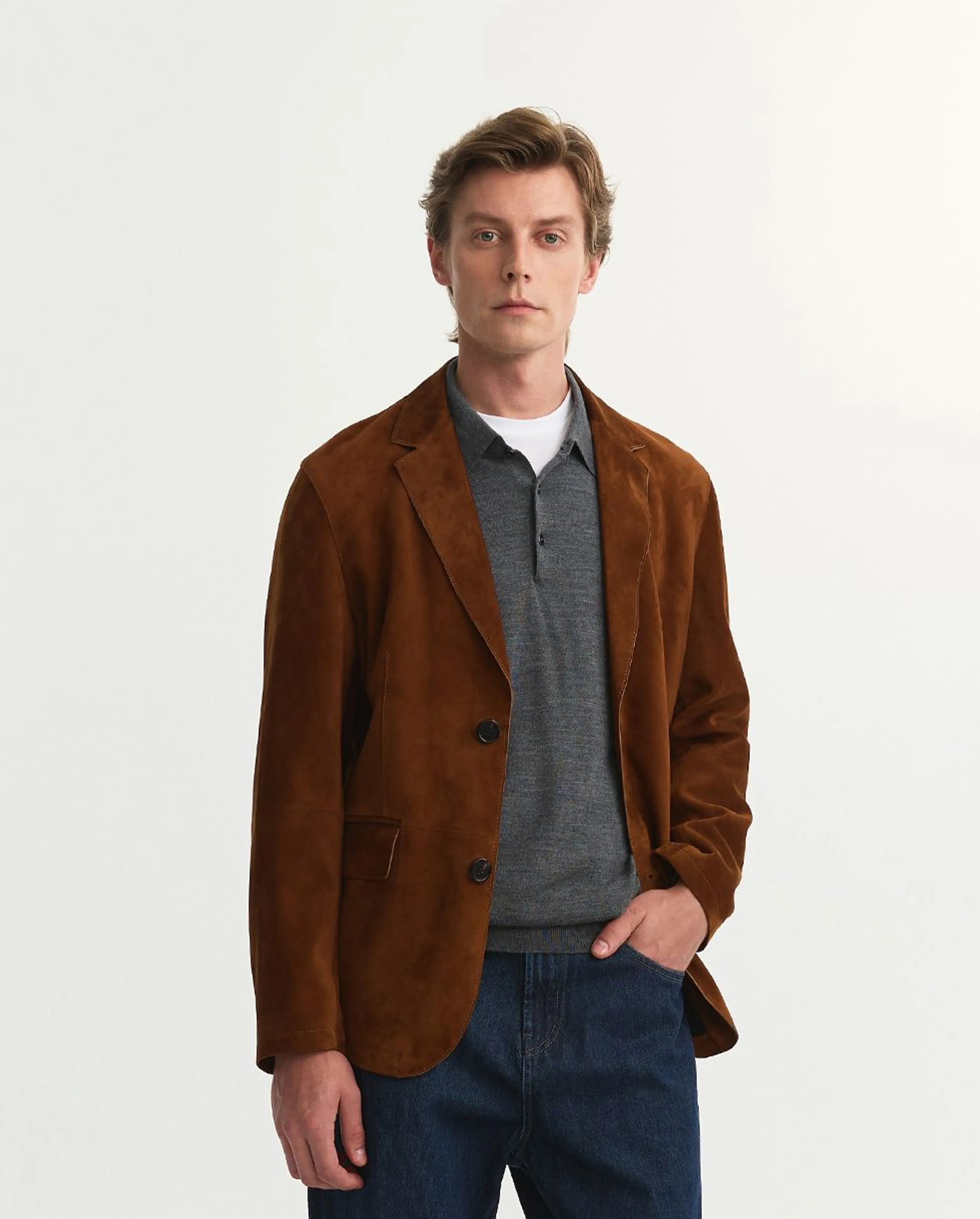 Lambskin Suede Two-Button Blazer - Image 4