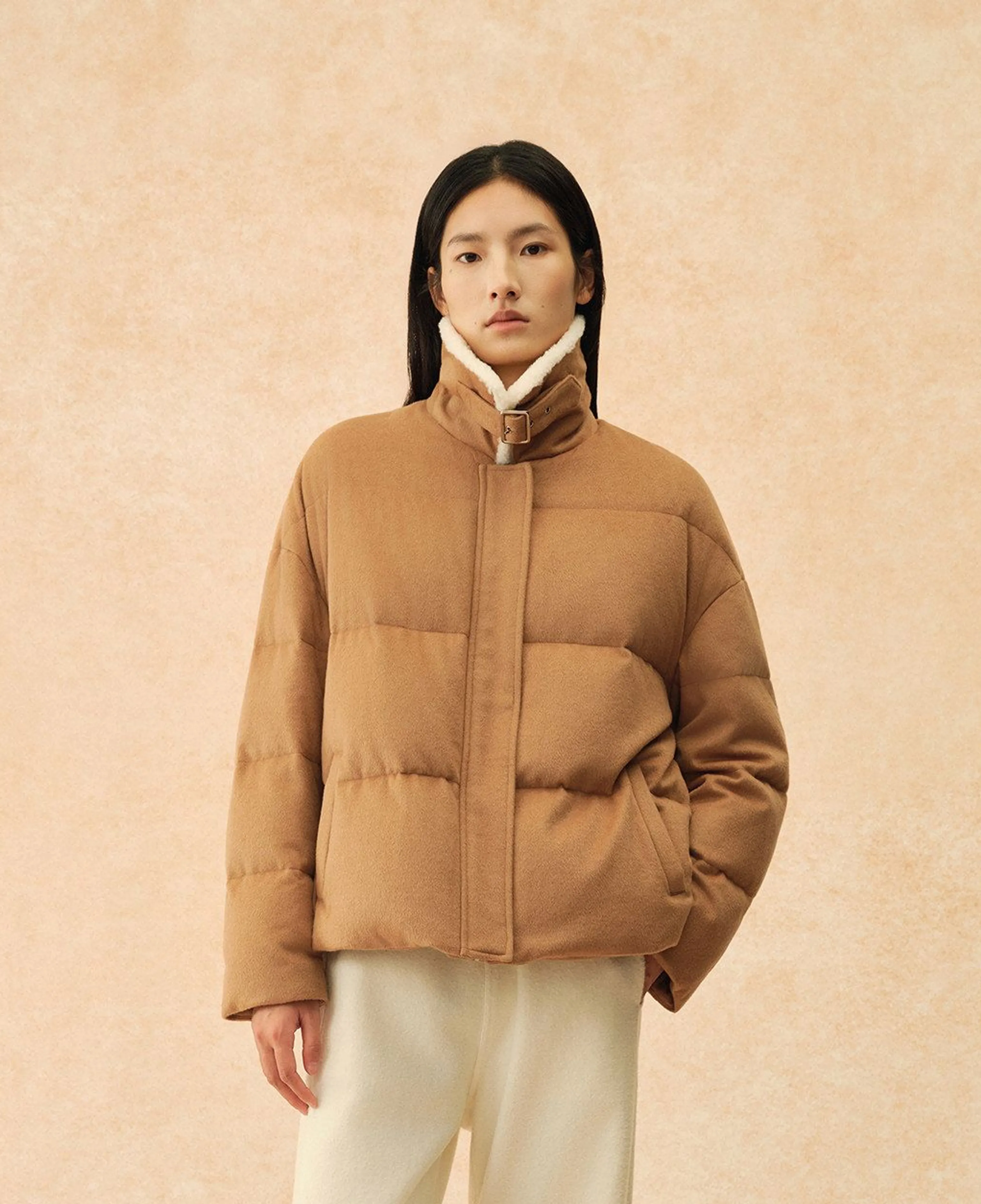 Lambswool Collar Short Down Jacket - Image 4