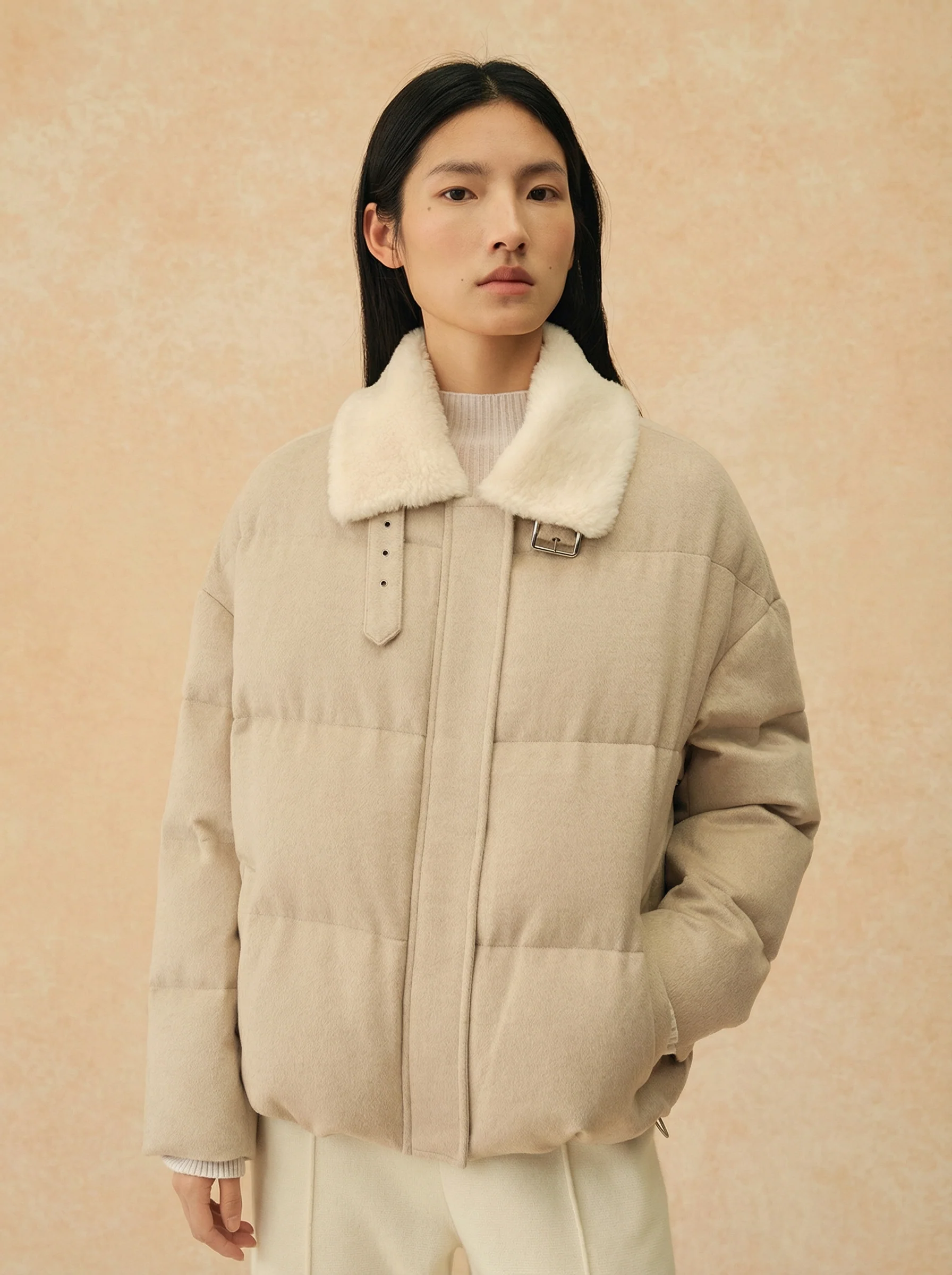 Lambswool Collar Short Down Jacket - Image 7