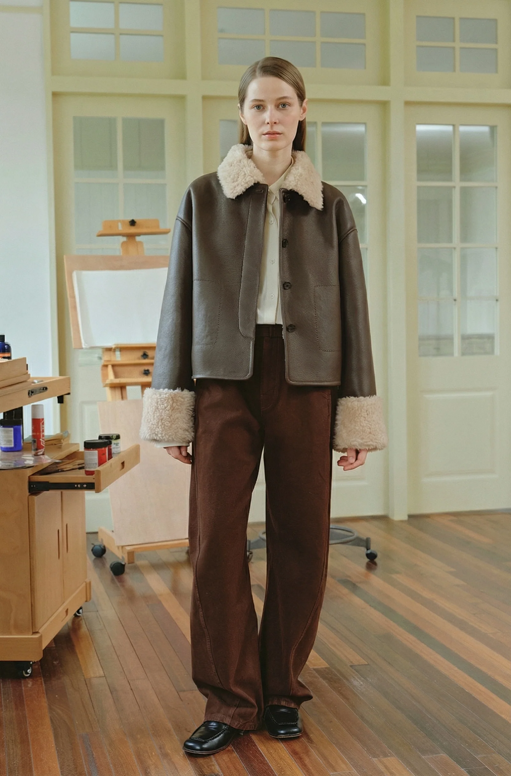 Latte Lapel Shearling Coat - Image 7