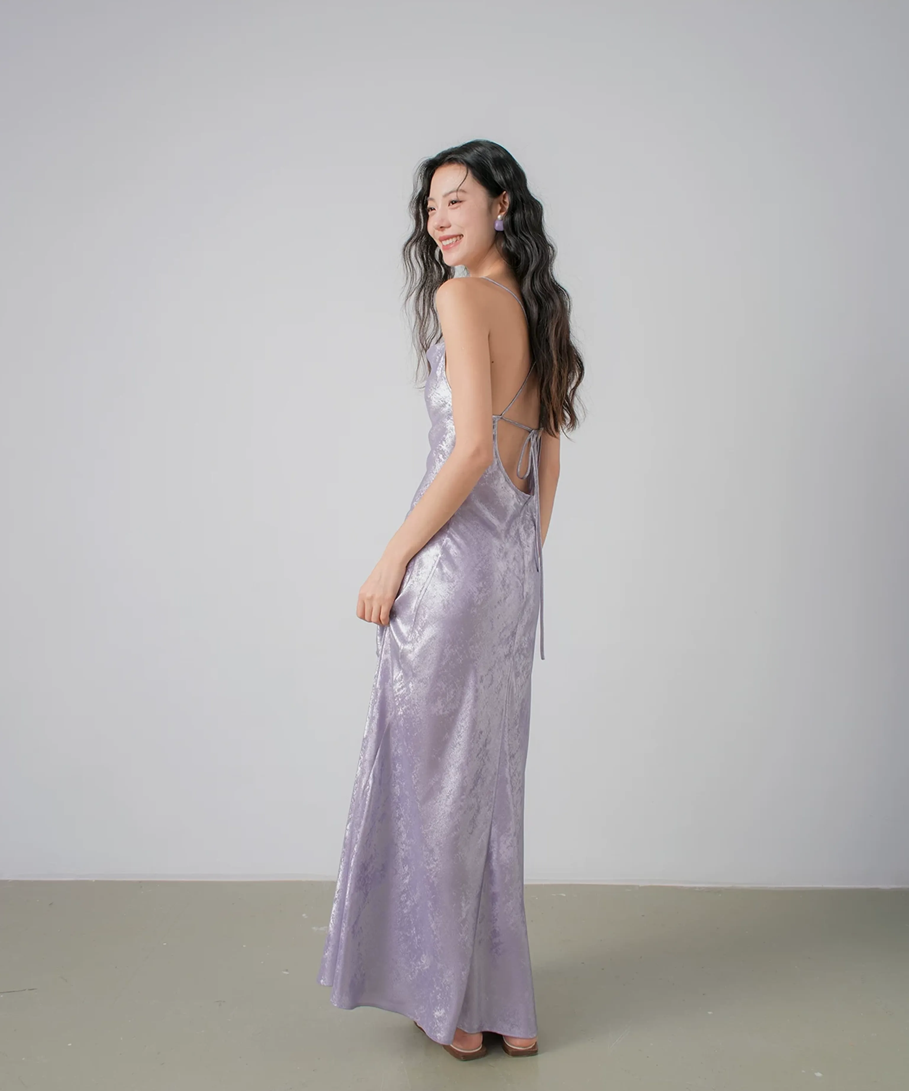 Lavender Metallic Satin Slip Maxi Dress - Image 2