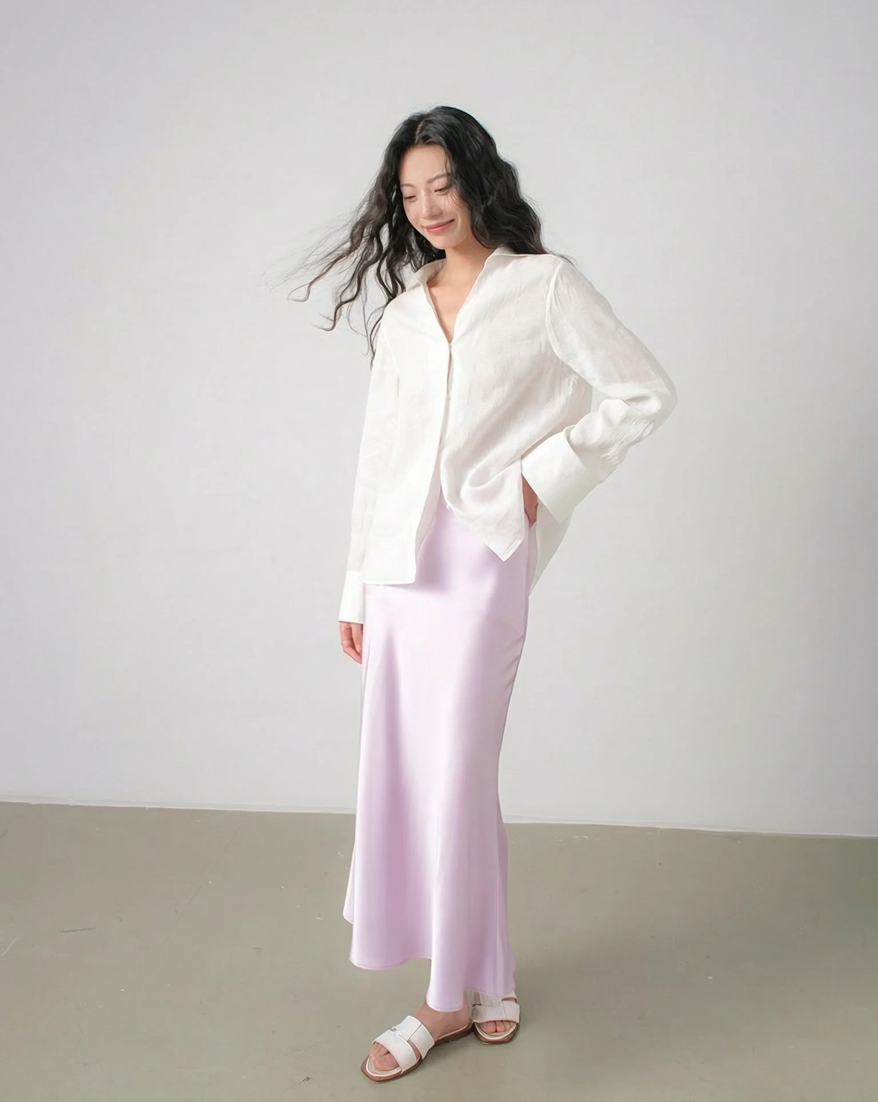 Lavender Satin Fishtail Midi Skirt - Image 3