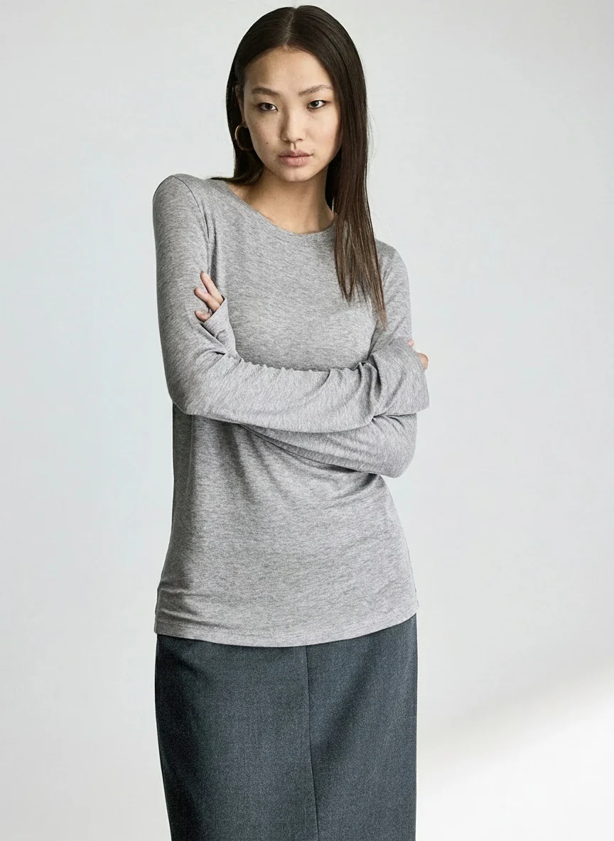 Layered Crew Neck Long Sleeve Tee - Image 7