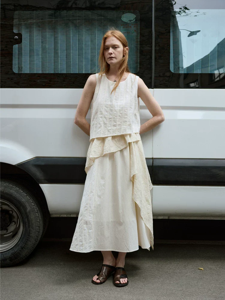 Layered Ramie Paisley Jacquard Dress