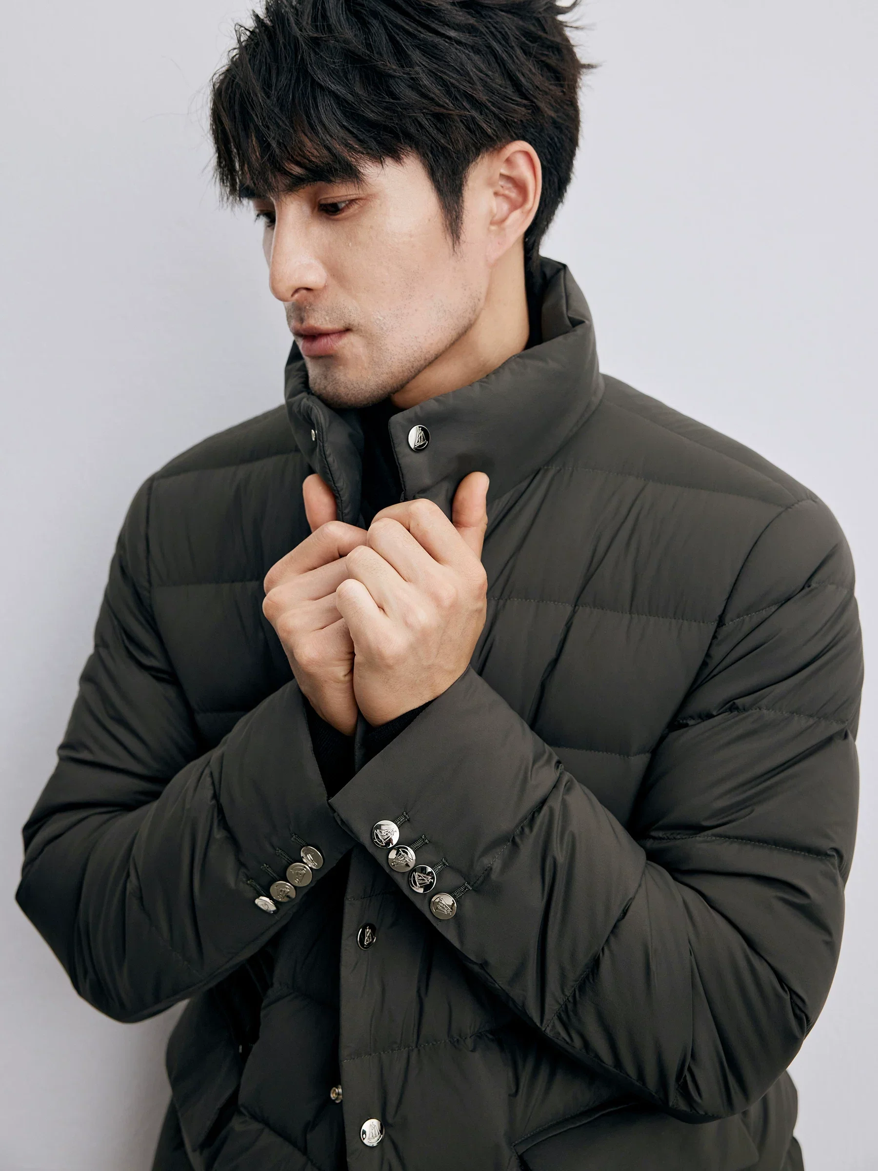 Layered Stand-Collar Down Jacket