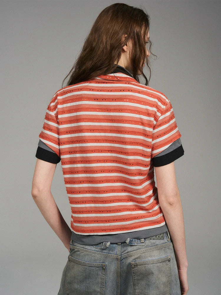 Layered Striped Cropped Polo