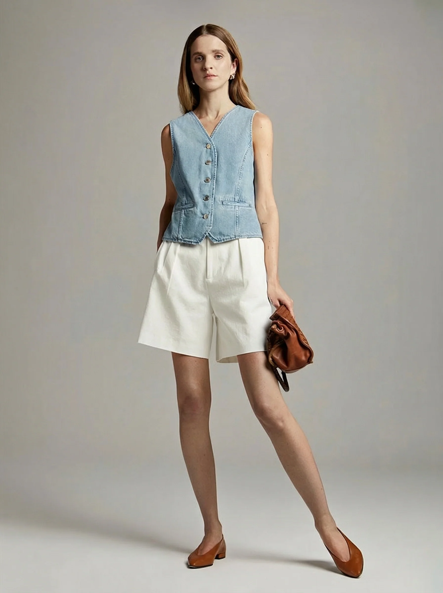 Layered V-Neck Denim Vest