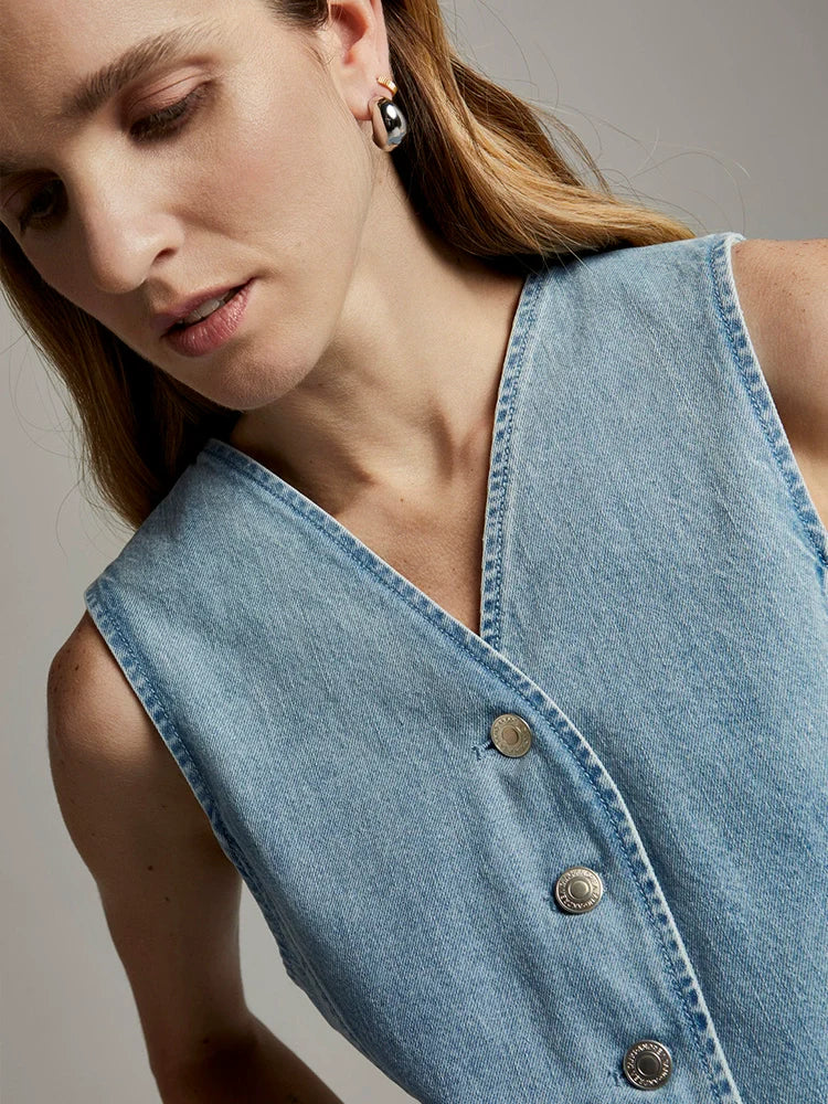 Layered V-Neck Denim Vest - Image 3