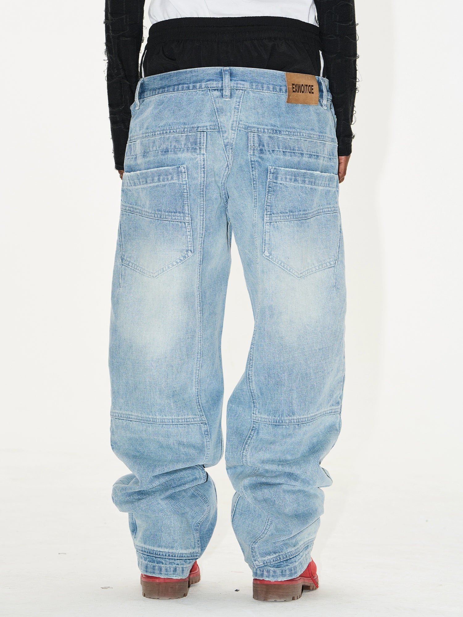 Layered-Waist Denim Pants