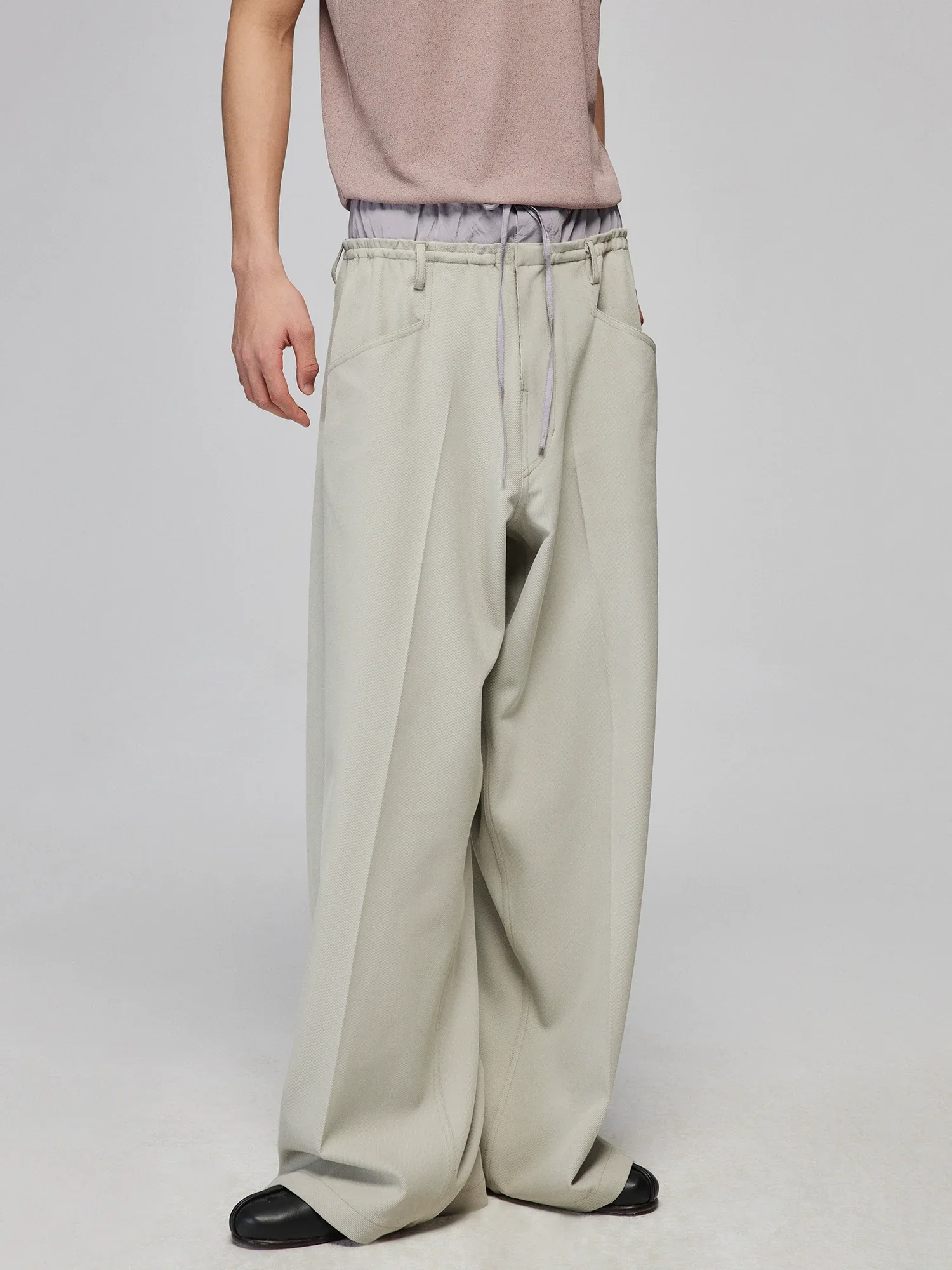 Layered Waist Wide-Leg Trousers