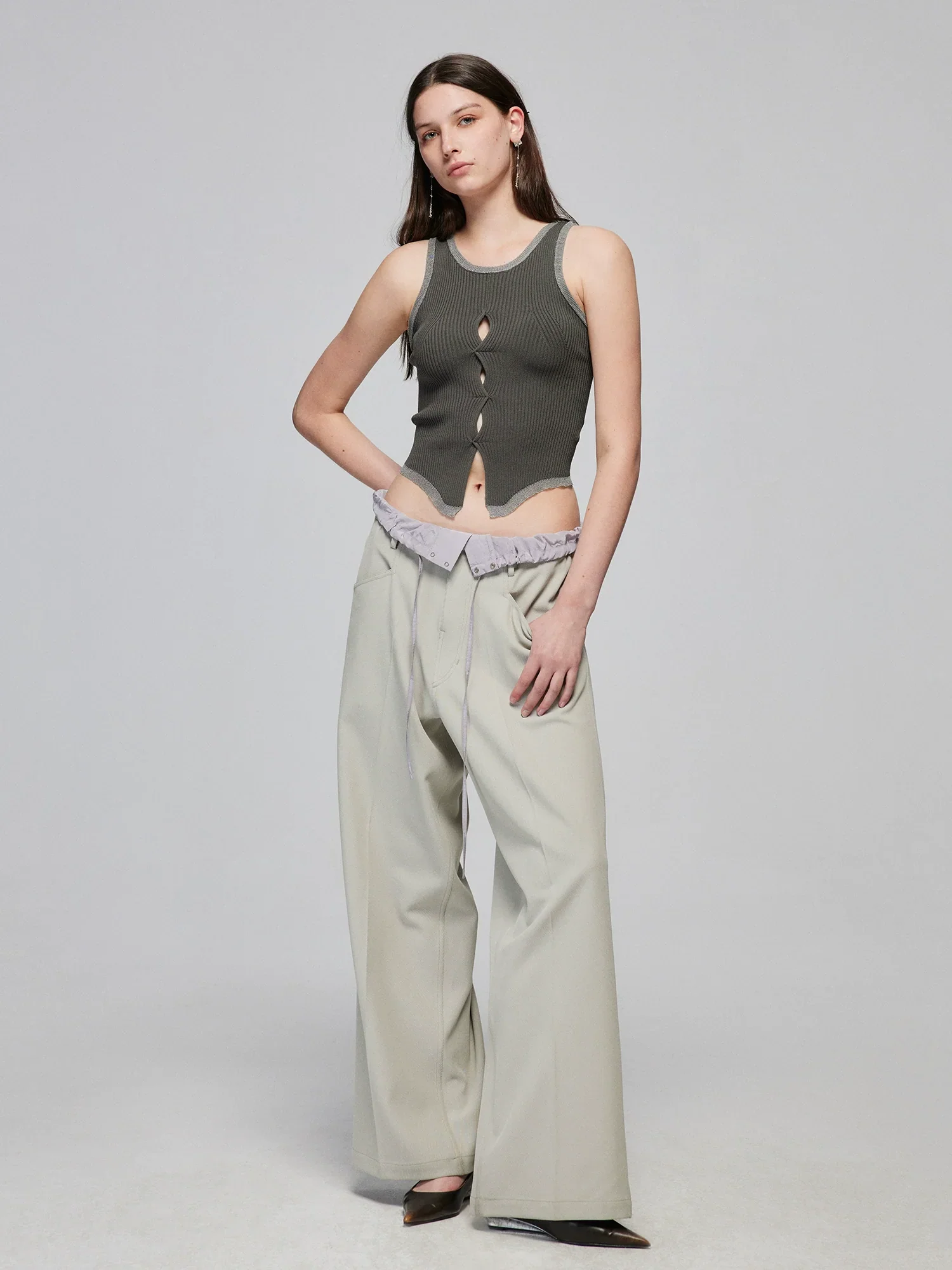Layered Waist Wide-Leg Trousers - Image 5