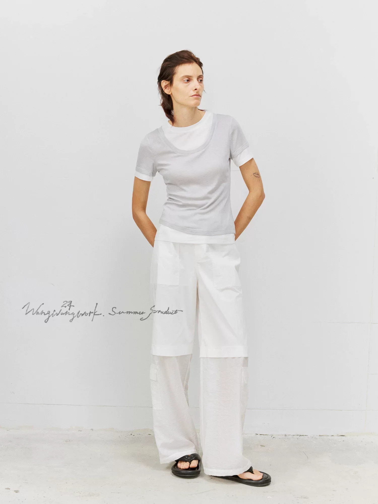 Layered Wide Leg Cargo Pants