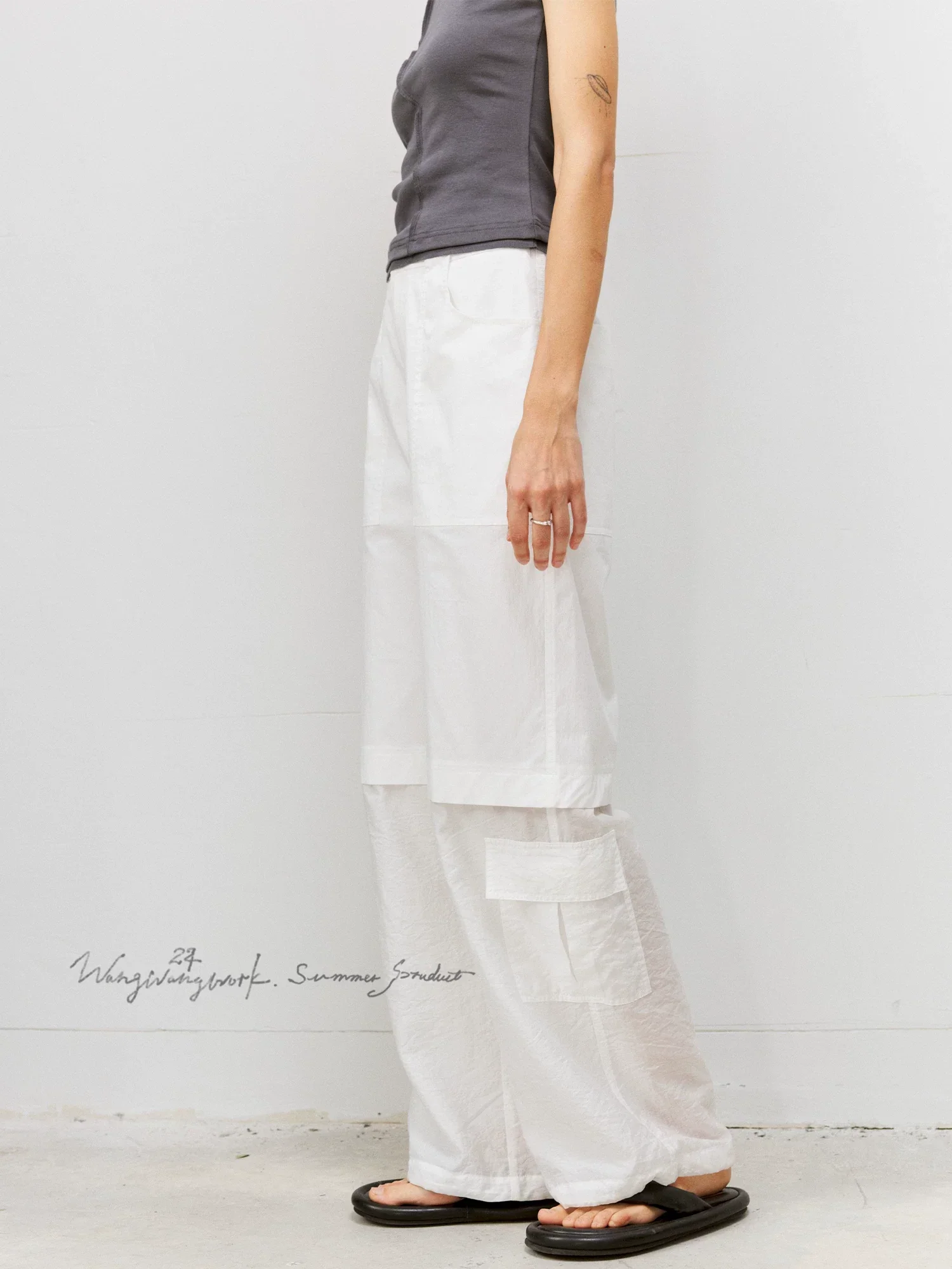 Layered Wide Leg Cargo Pants - Image 4