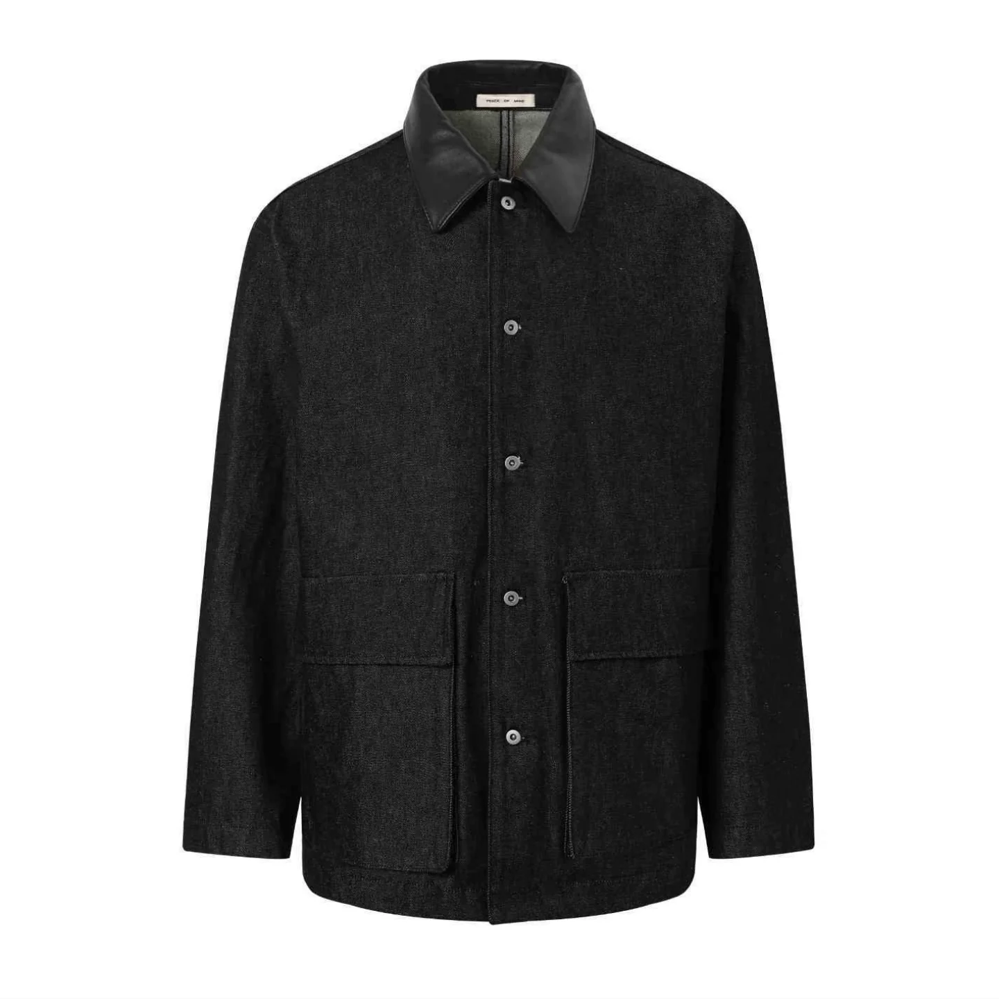 Leather Collar Raw Denim Jacket - Image 4