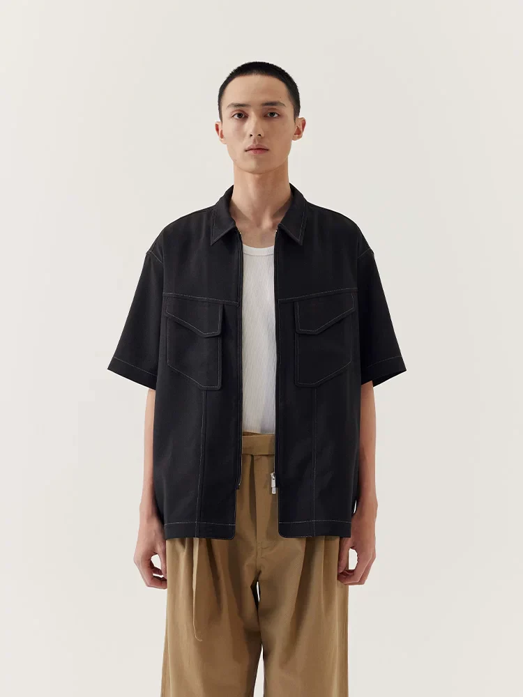 Leon Short-Sleeve Zip Overshirt - Black