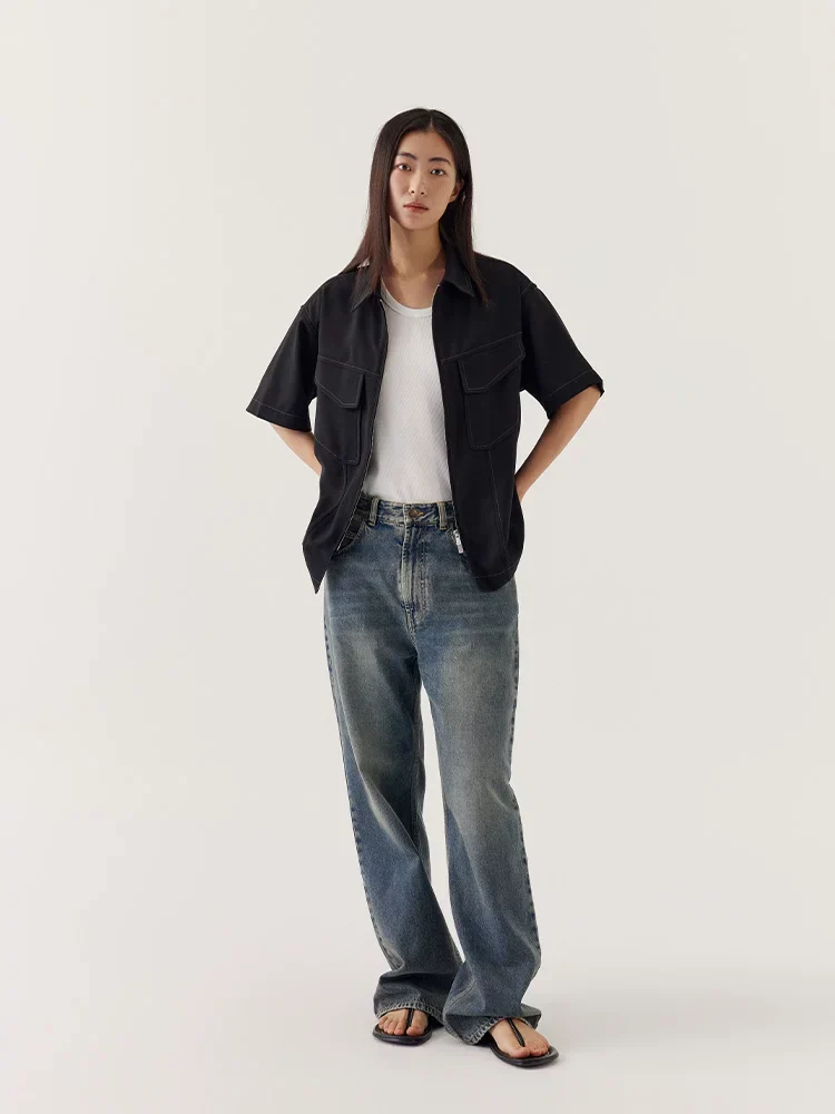 Leon Short-Sleeve Zip Overshirt - Black - Image 2