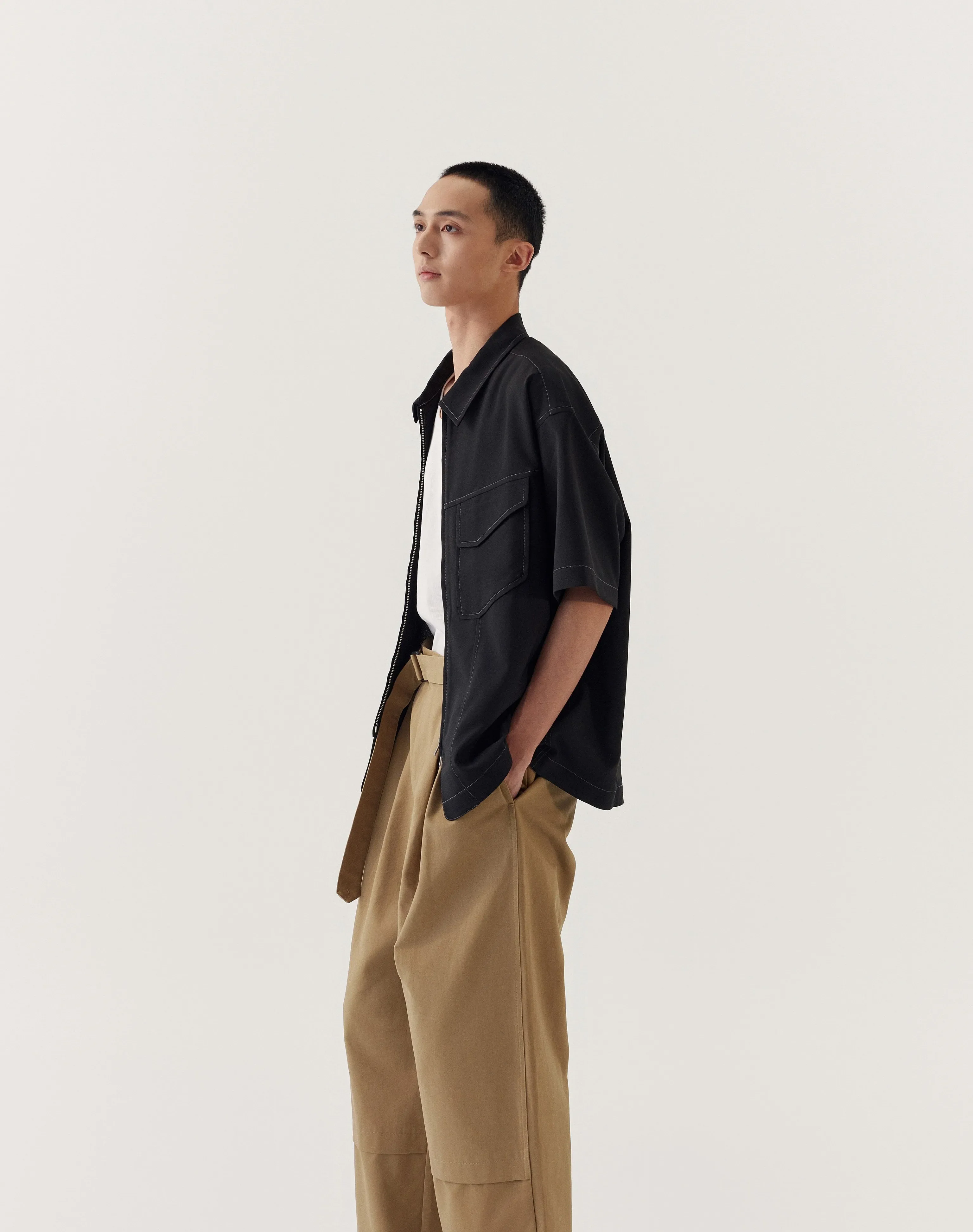 Leon Short-Sleeve Zip Overshirt - Black - Image 6