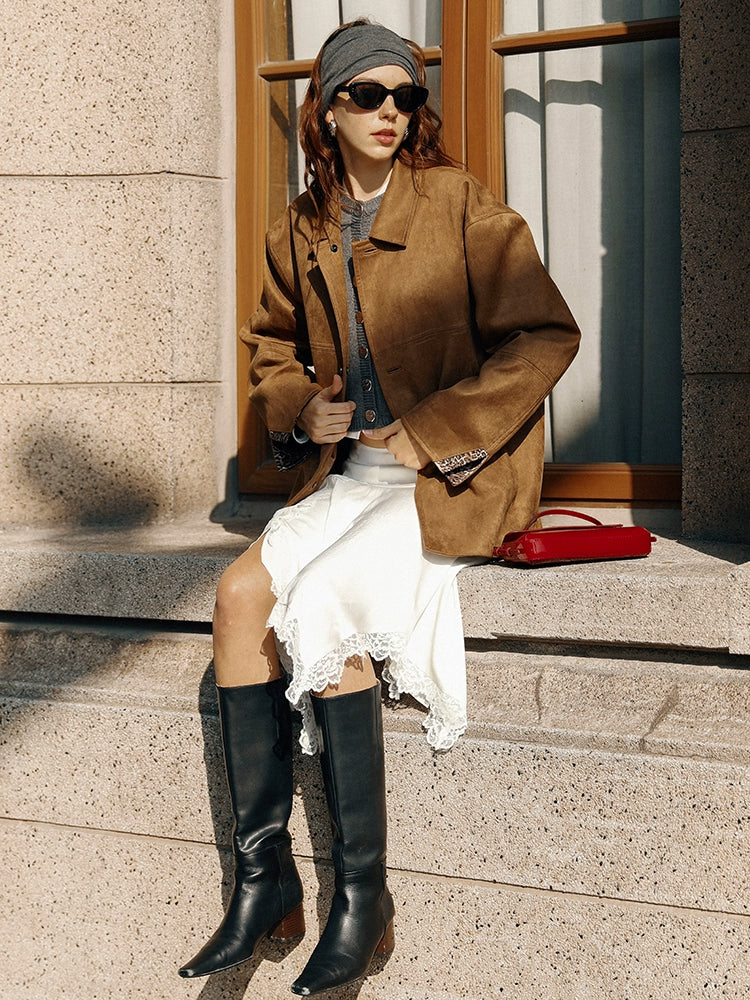 Leopard-Lined Suede Coat