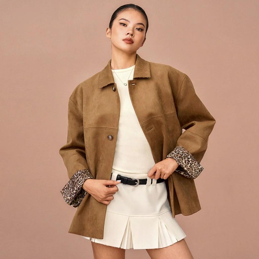 Leopard-Lined Suede Coat - Image 5