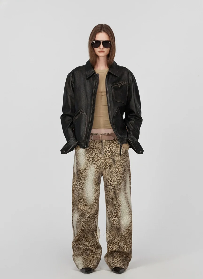Leopard Print Cotton Wide-Leg Pants - Image 6