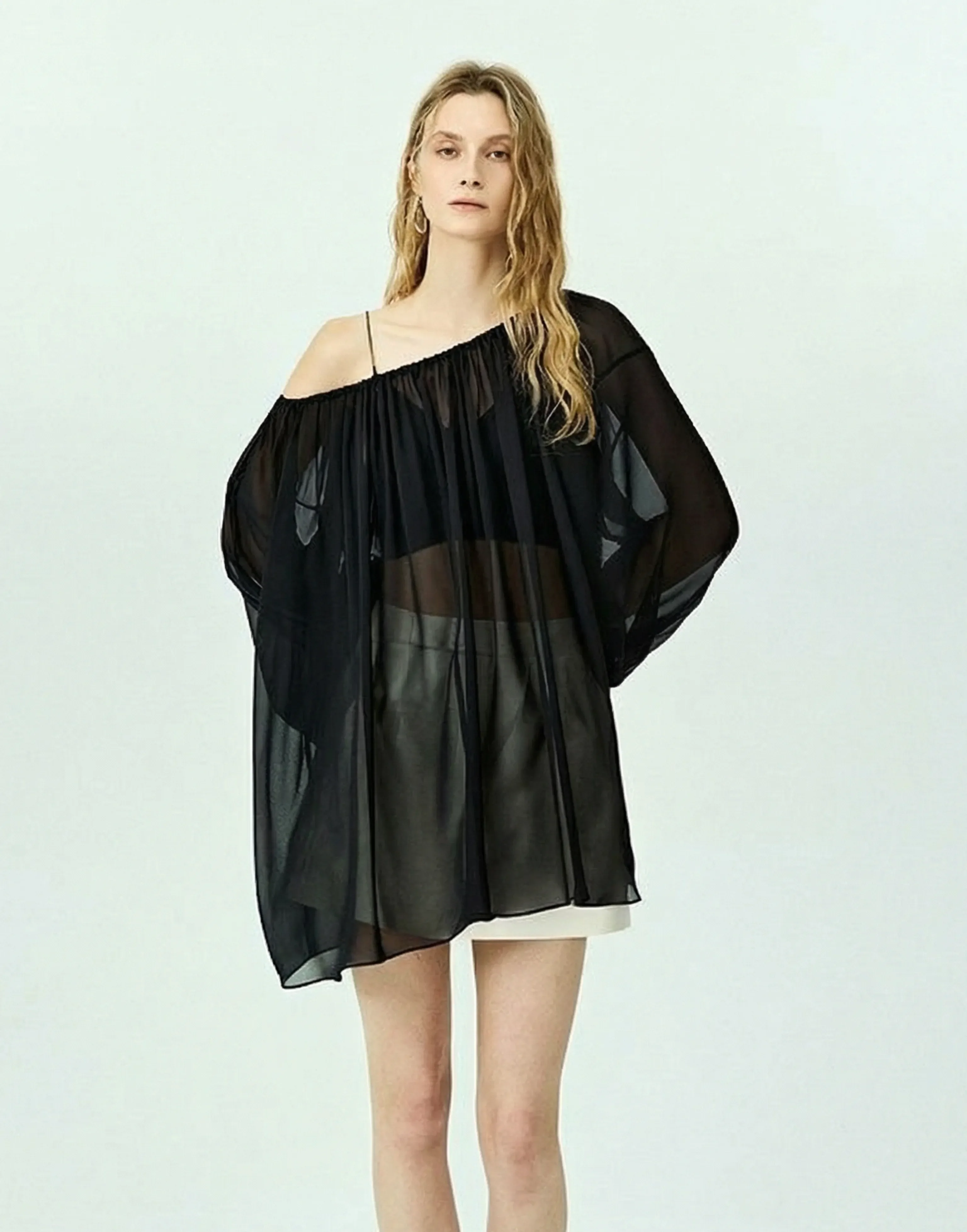 Leopard-Print Mulberry Silk Off-Shoulder Blouse - Image 8