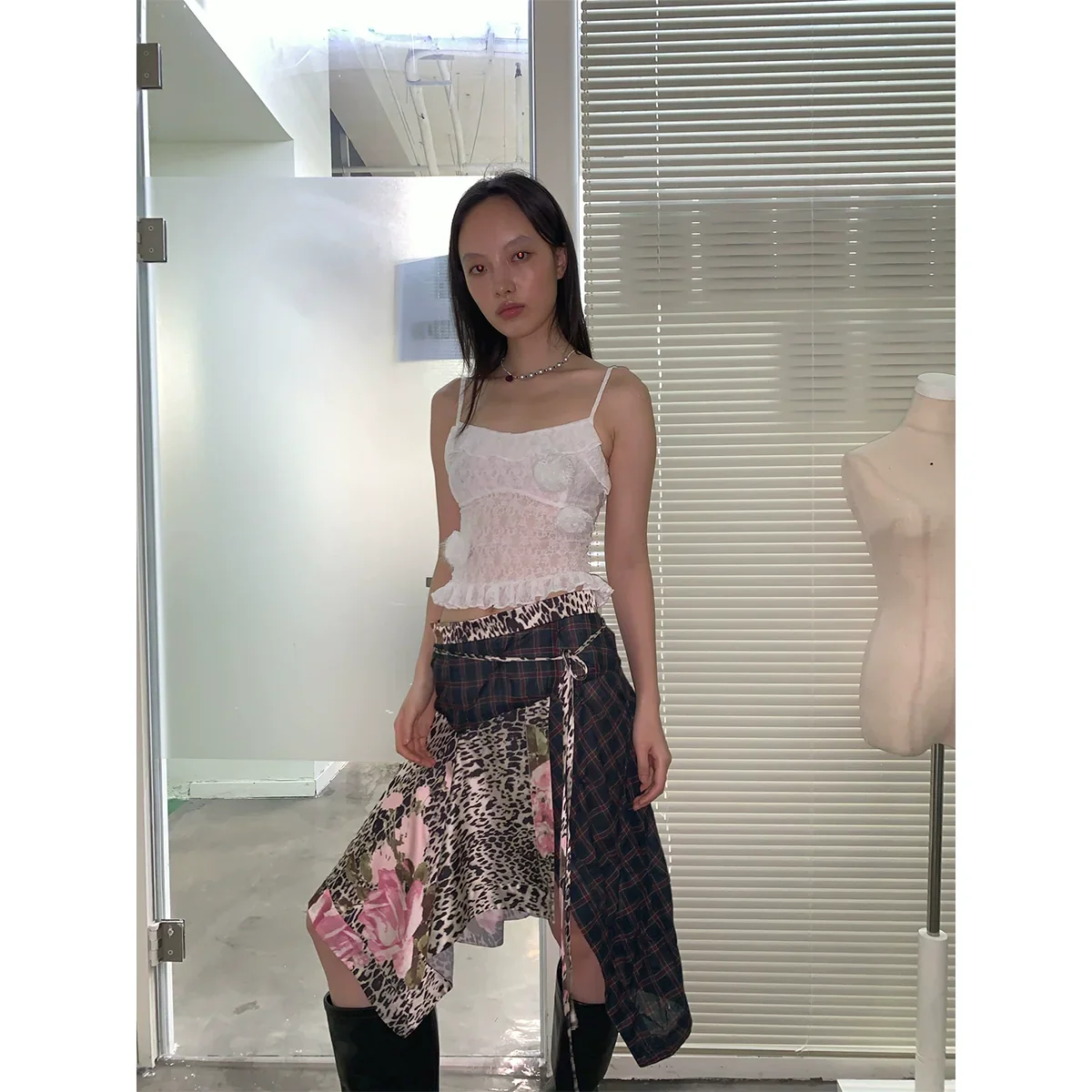 Leopard Print Patchwork Skirt - Image 3