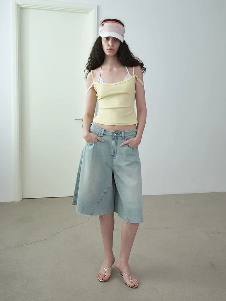Light Blue A-Line Denim Culottes