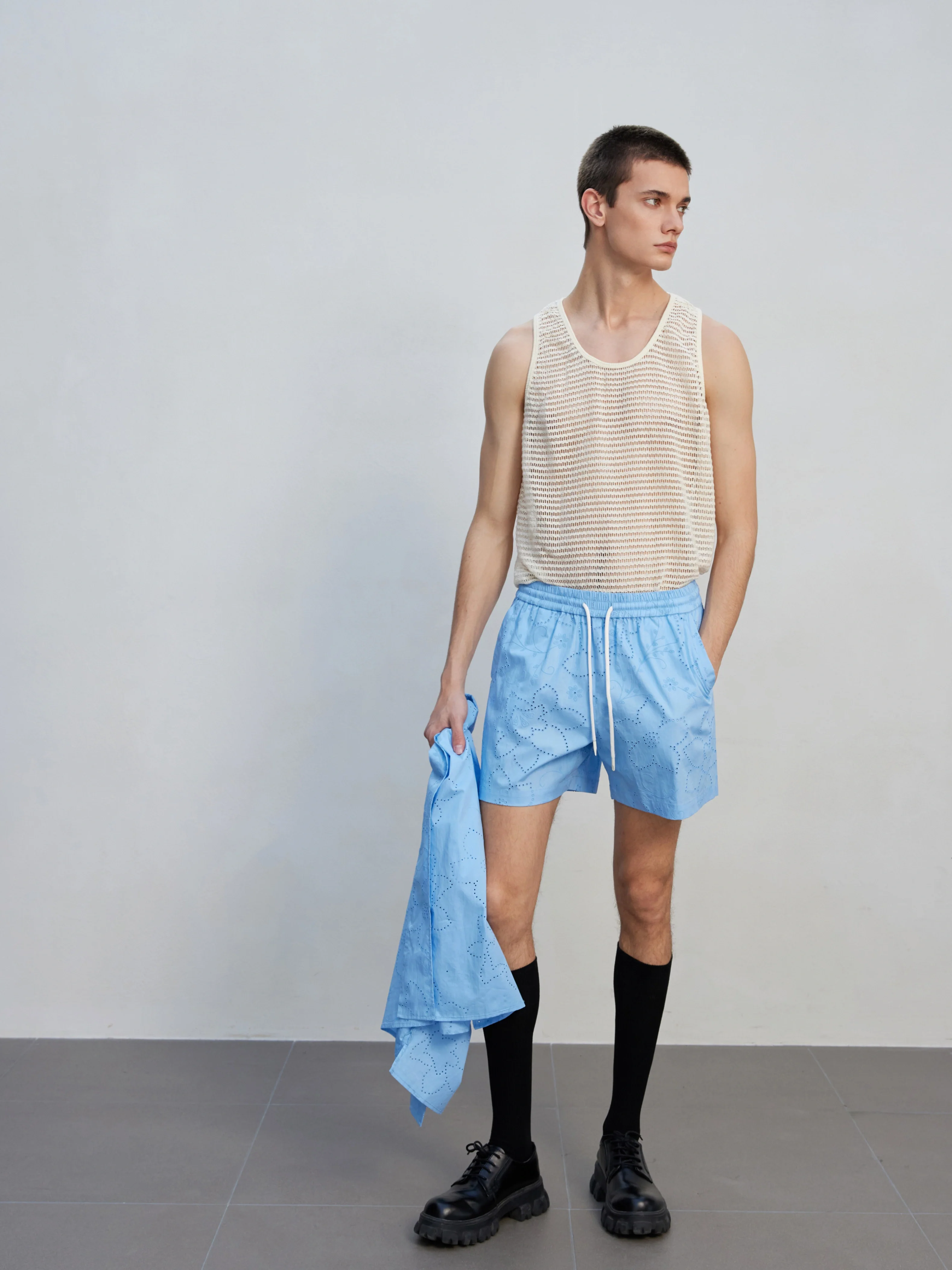 Light Blue Eyelet Shorts - Image 5