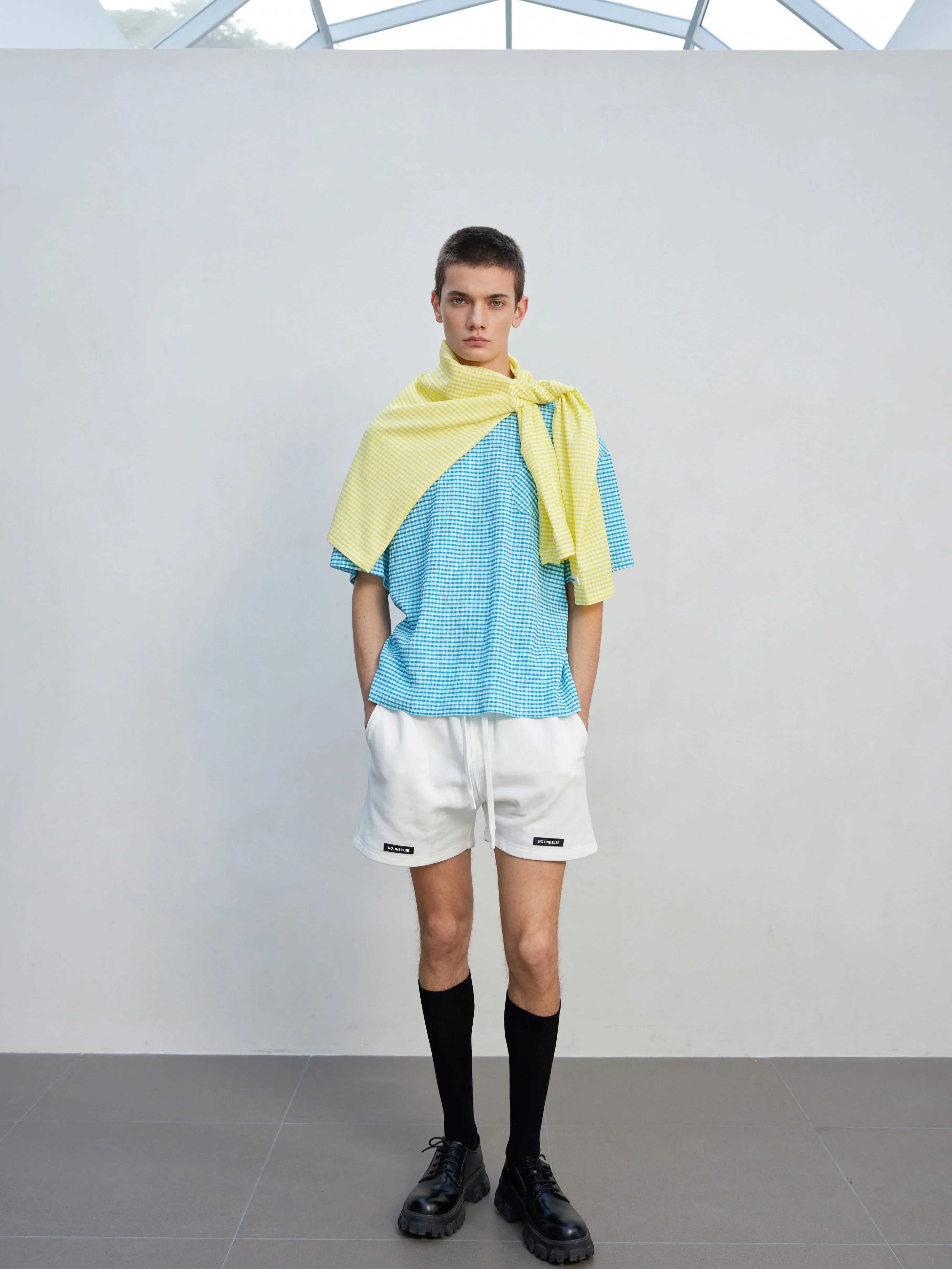 Light Blue Micro-Gingham Oversized Tee