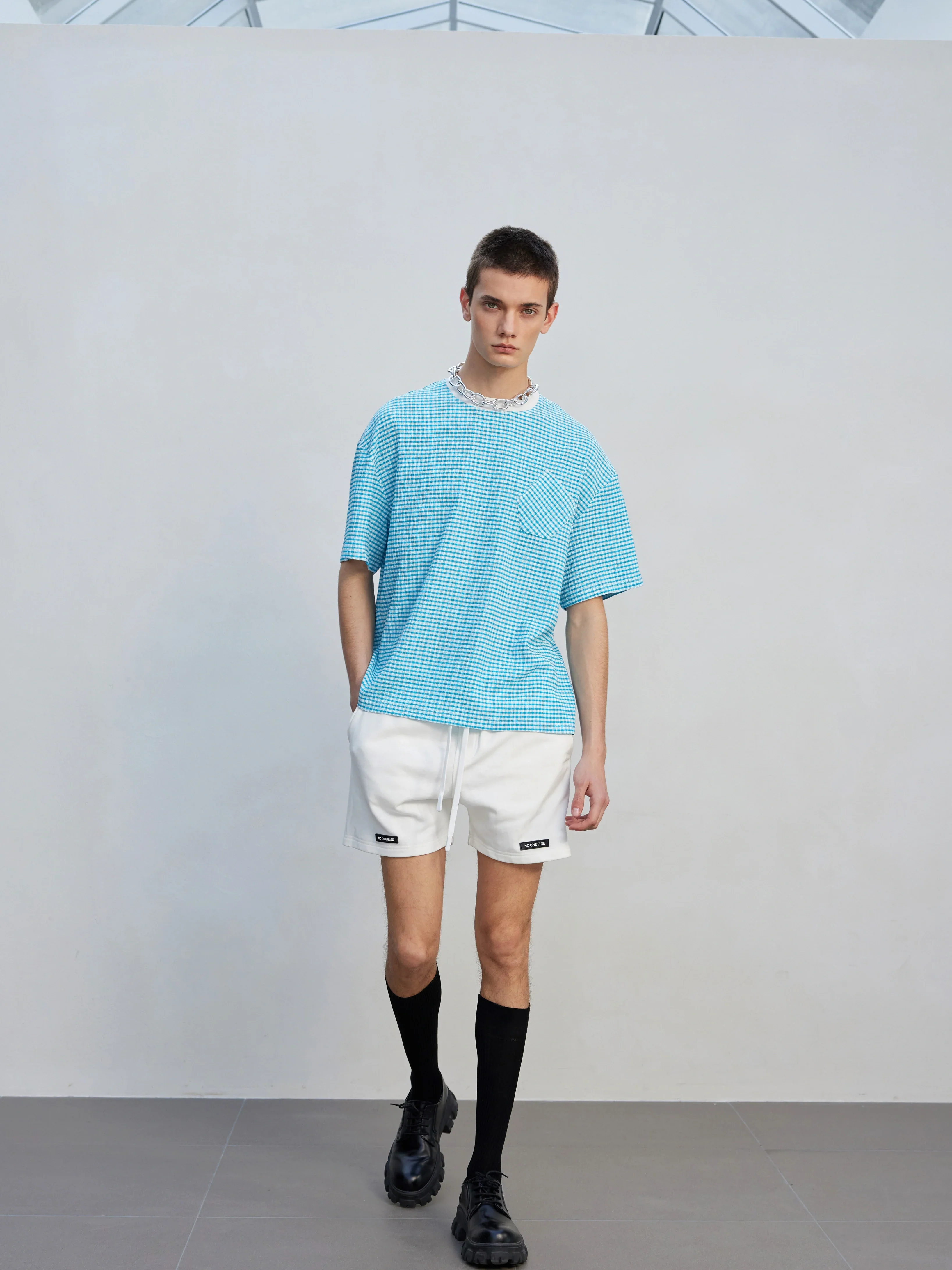 Light Blue Micro-Gingham Oversized Tee - Image 2