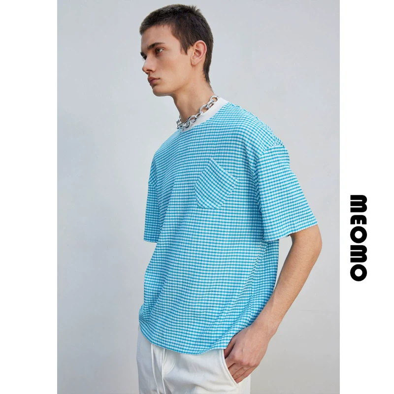 Light Blue Micro-Gingham Oversized Tee - Image 6