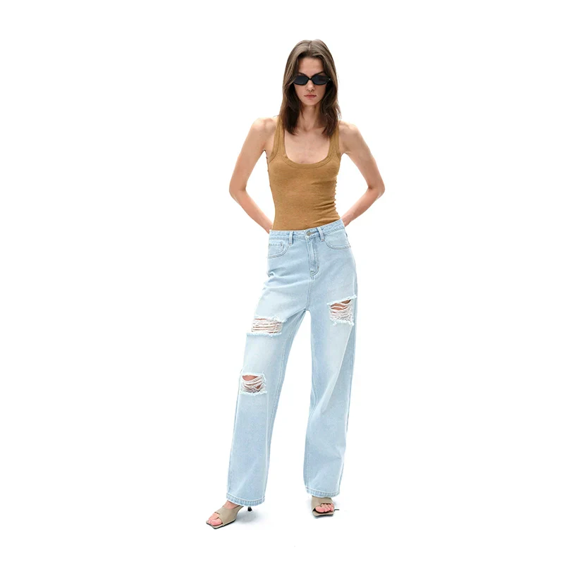 Light Blue Ripped Denim Jeans - Image 4