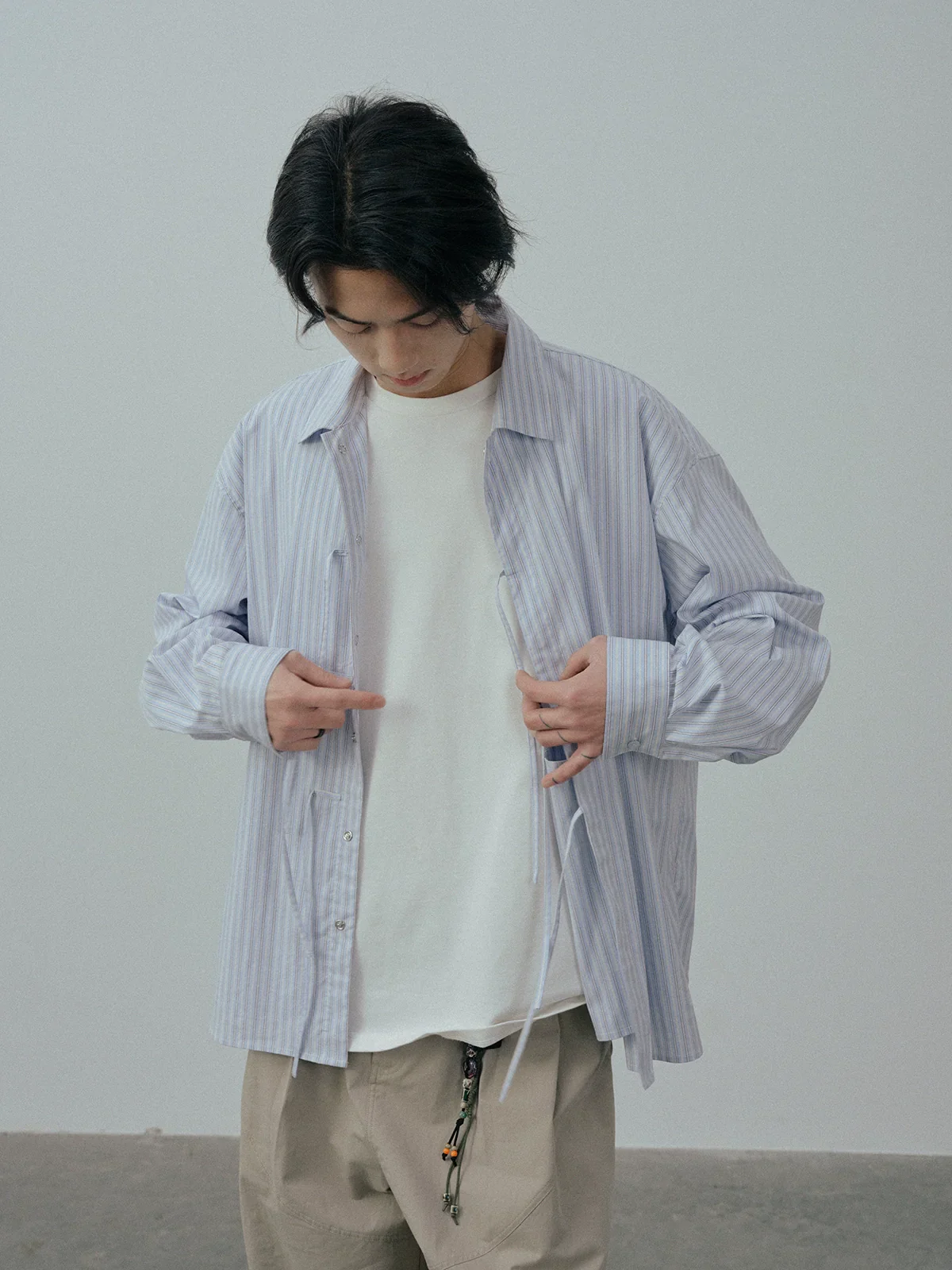 Light Blue Striped Tie-Front Shirt