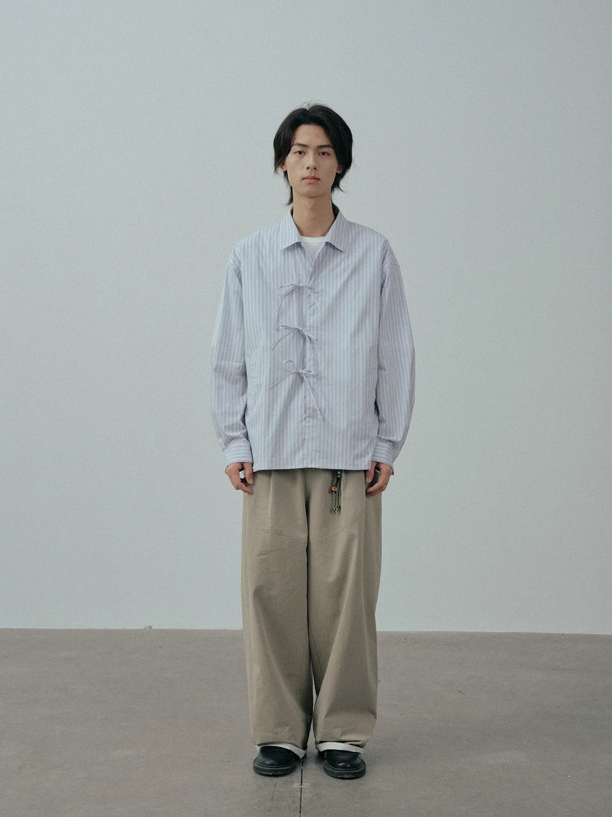 Light Blue Striped Tie-Front Shirt - Image 2