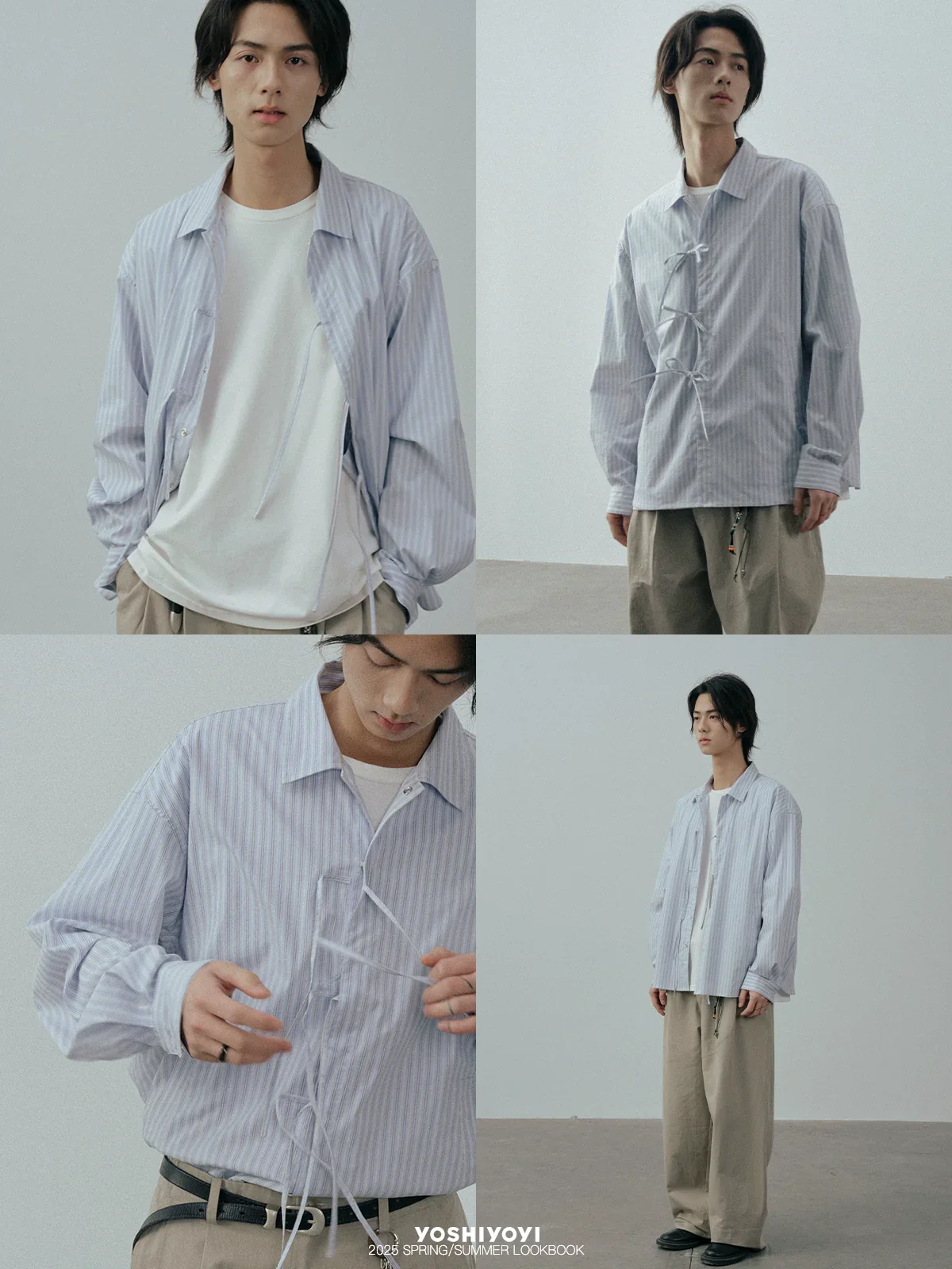 Light Blue Striped Tie-Front Shirt - Image 4