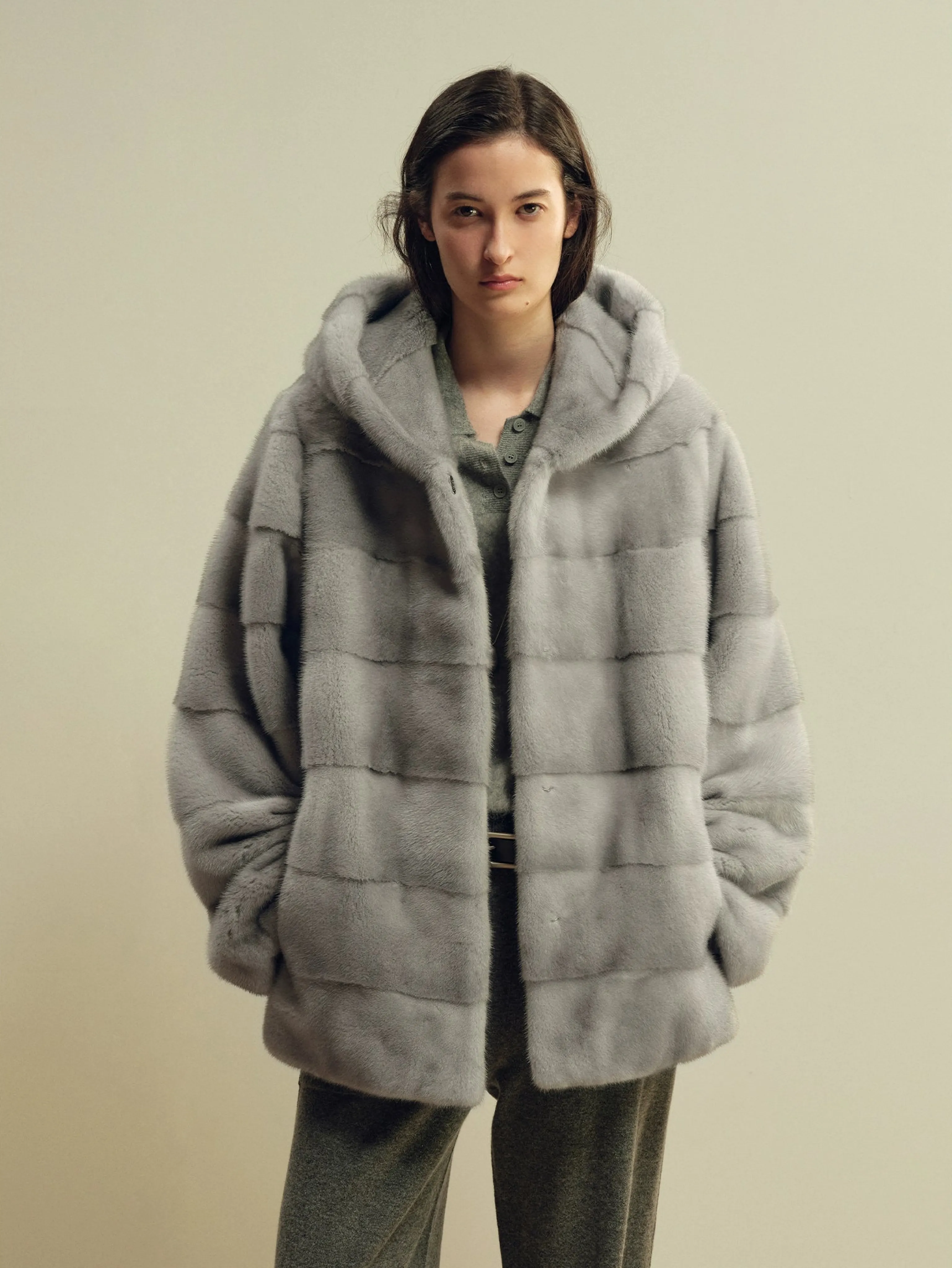 Light Grey Velvet Mink Jacket - Image 11
