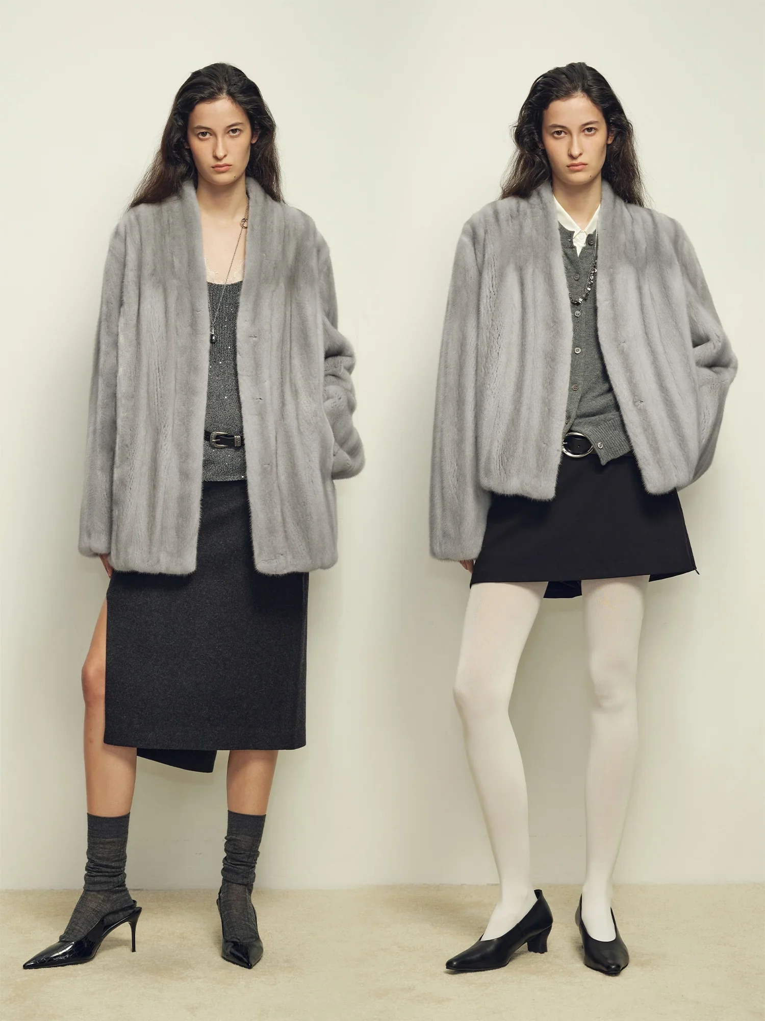 Light Grey Velvet Mink Jacket - Image 2