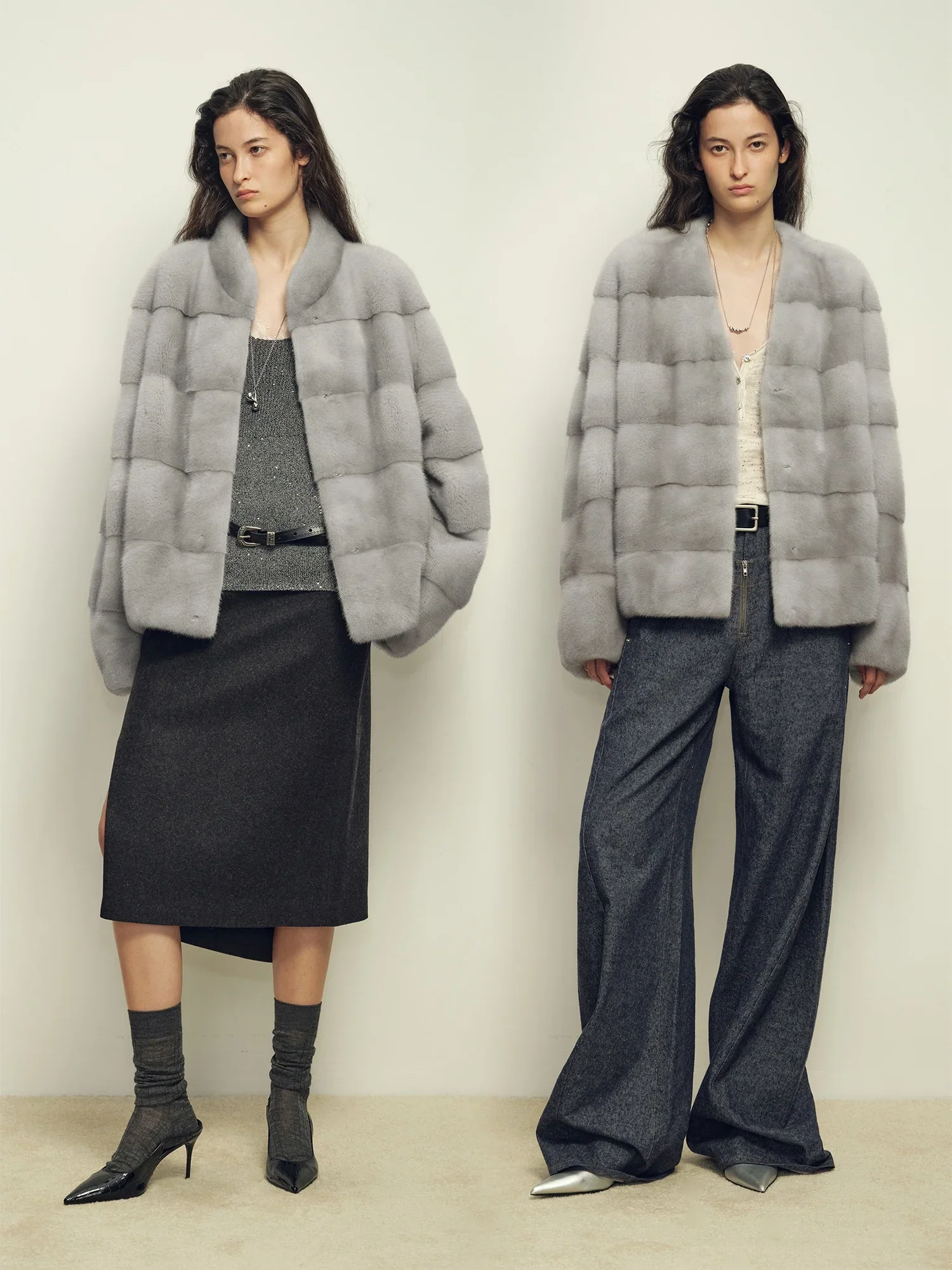 Light Grey Velvet Mink Jacket - Image 3