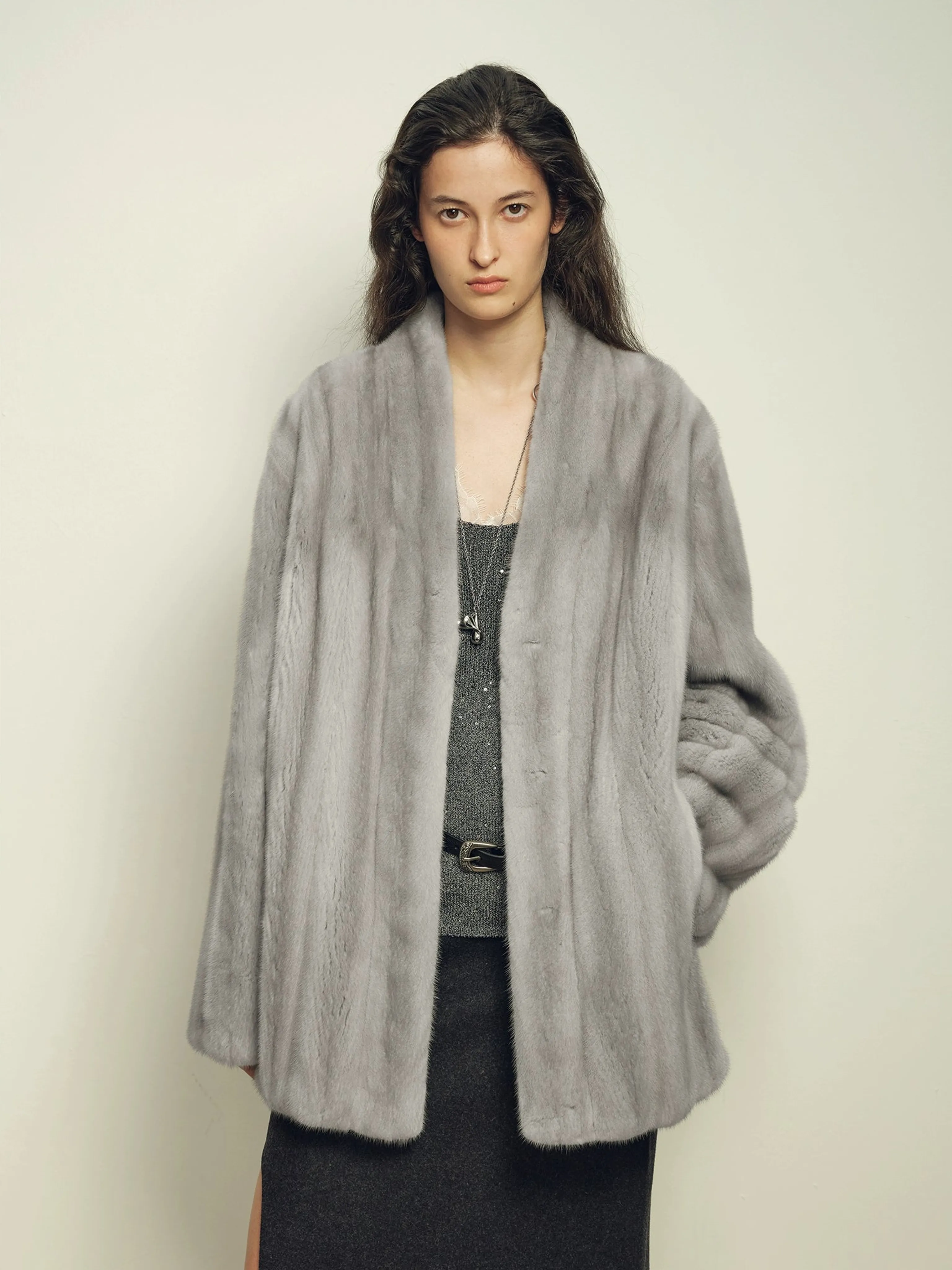 Light Grey Velvet Mink Jacket - Image 5