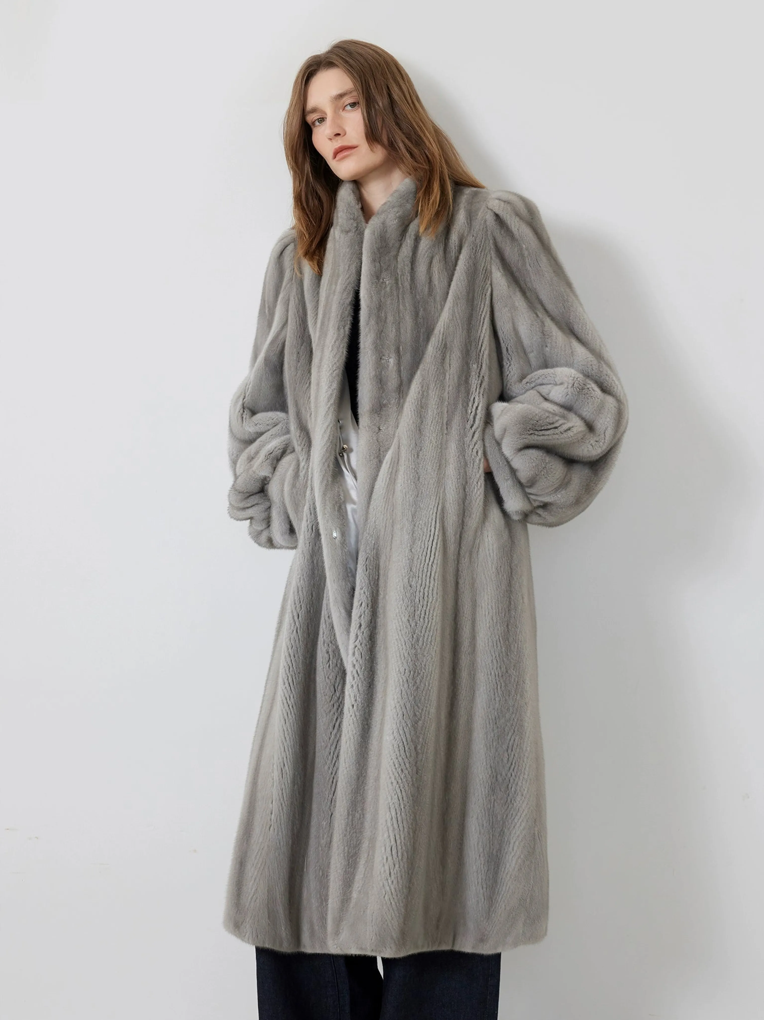 Light Grey Velvet Mink Jacket - Image 7