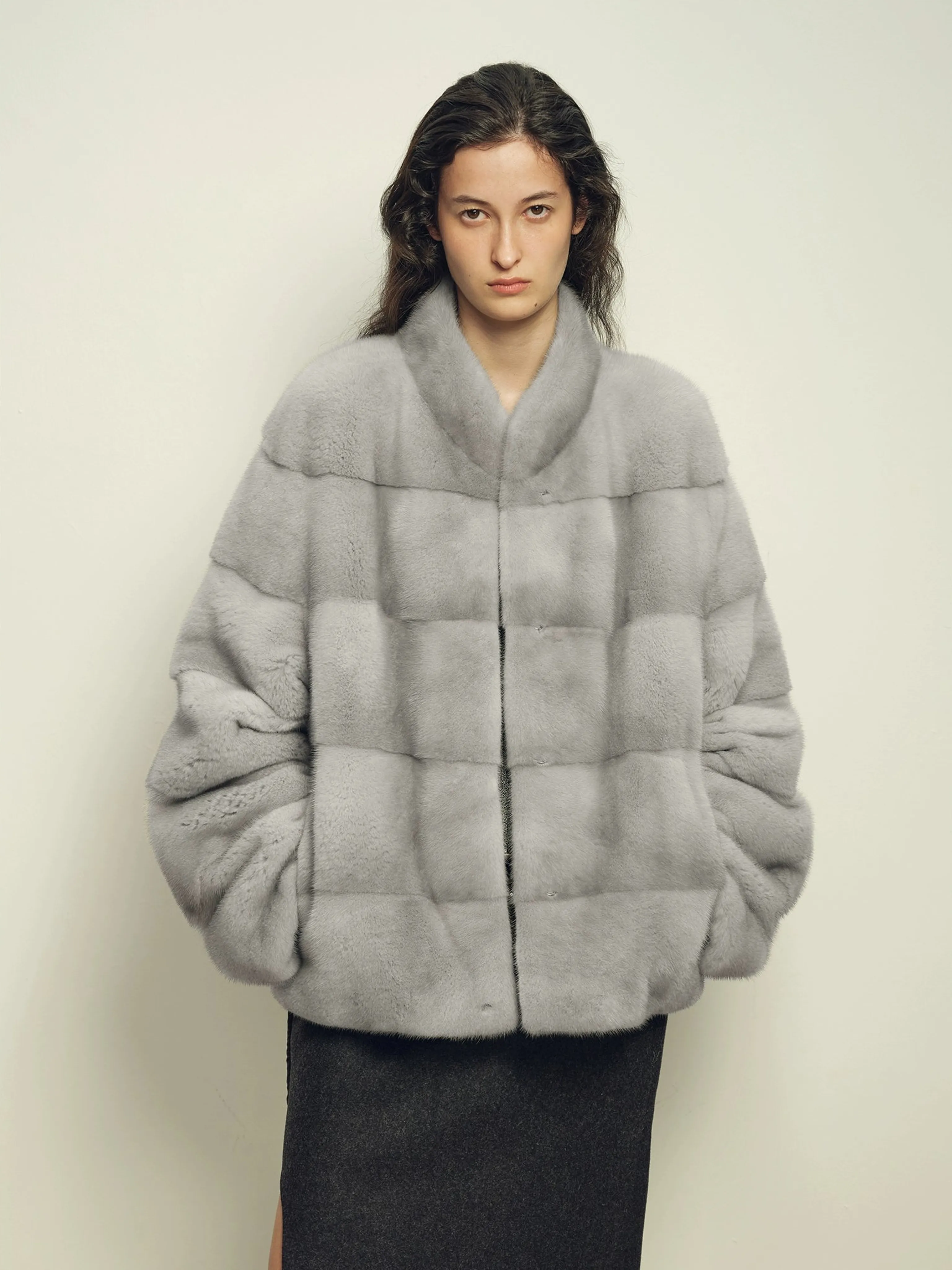 Light Grey Velvet Mink Jacket - Image 9