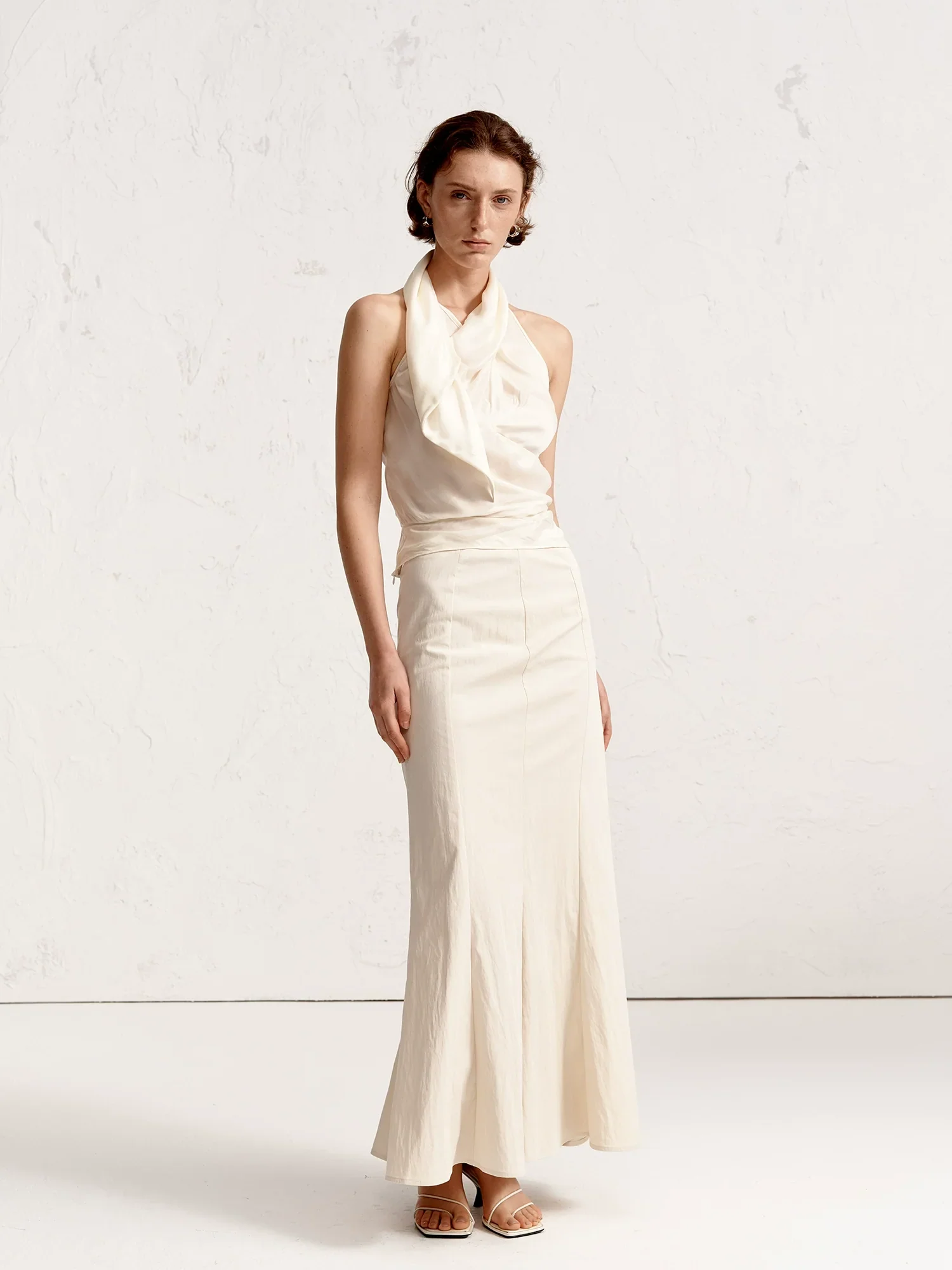 Light Khaki Fishtail Maxi Skirt - Image 2