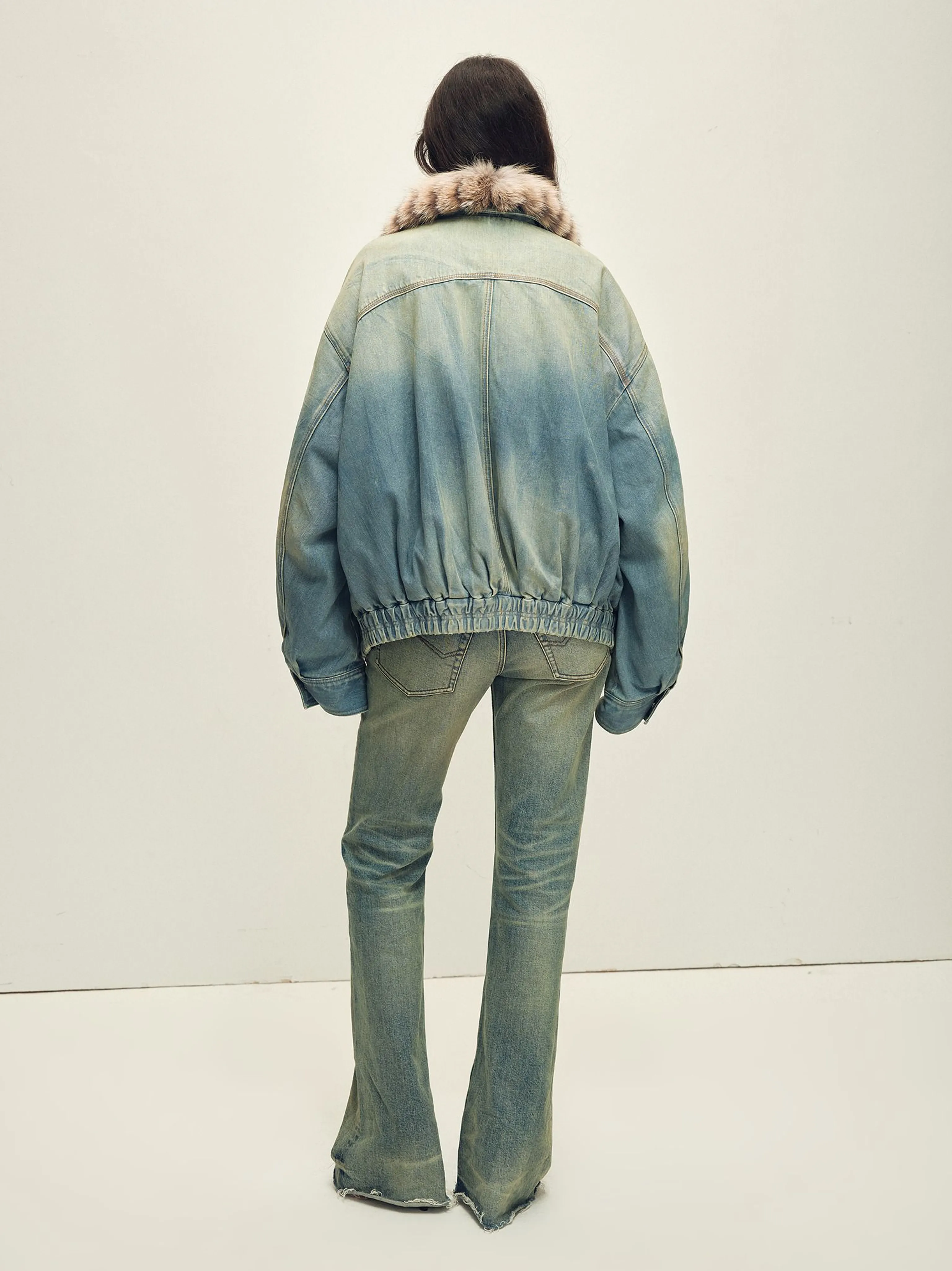 Light Wash Denim Parka with Detachable Fox Collar - Image 4