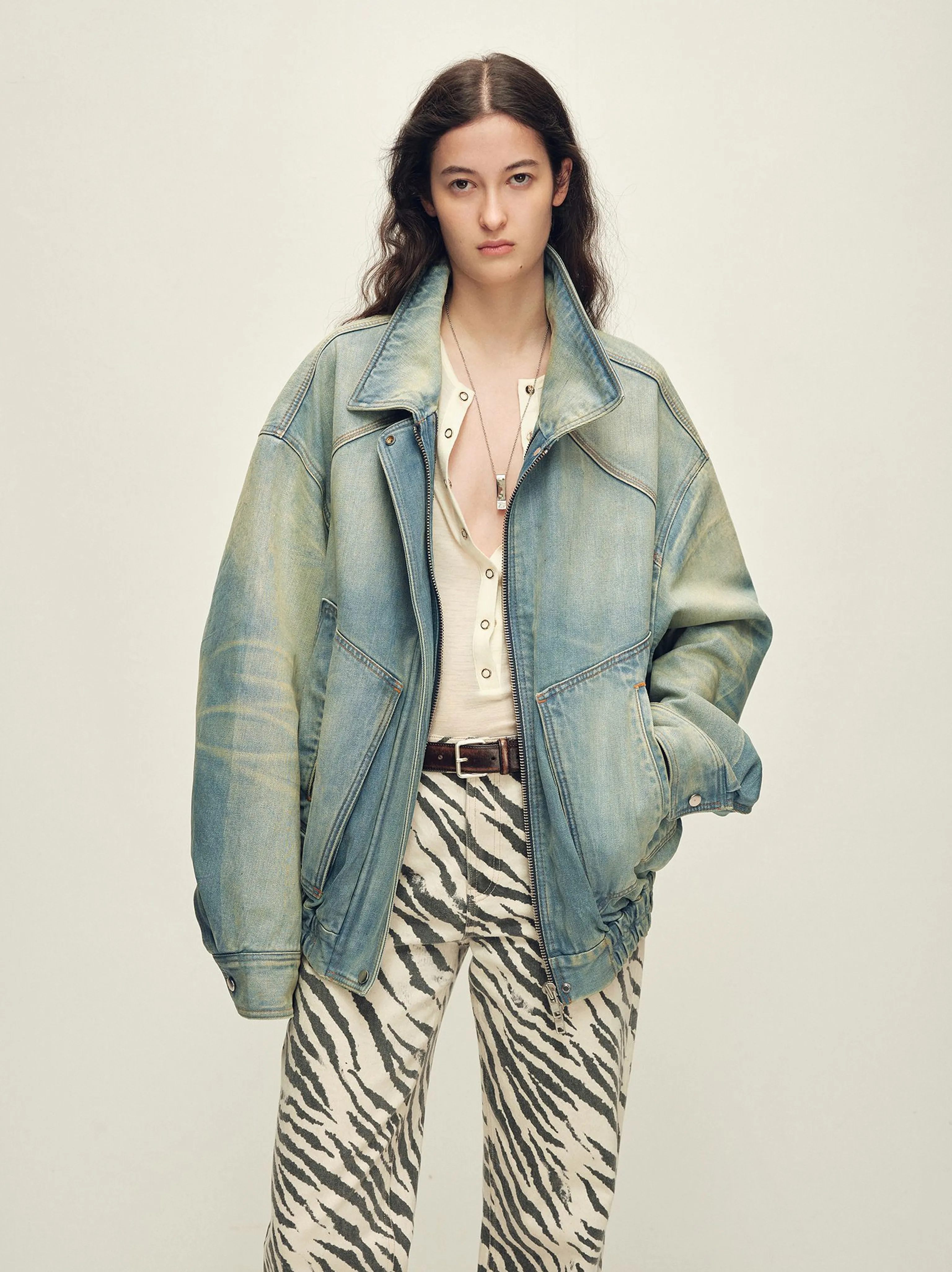 Light Wash Denim Parka with Detachable Fox Collar - Image 5