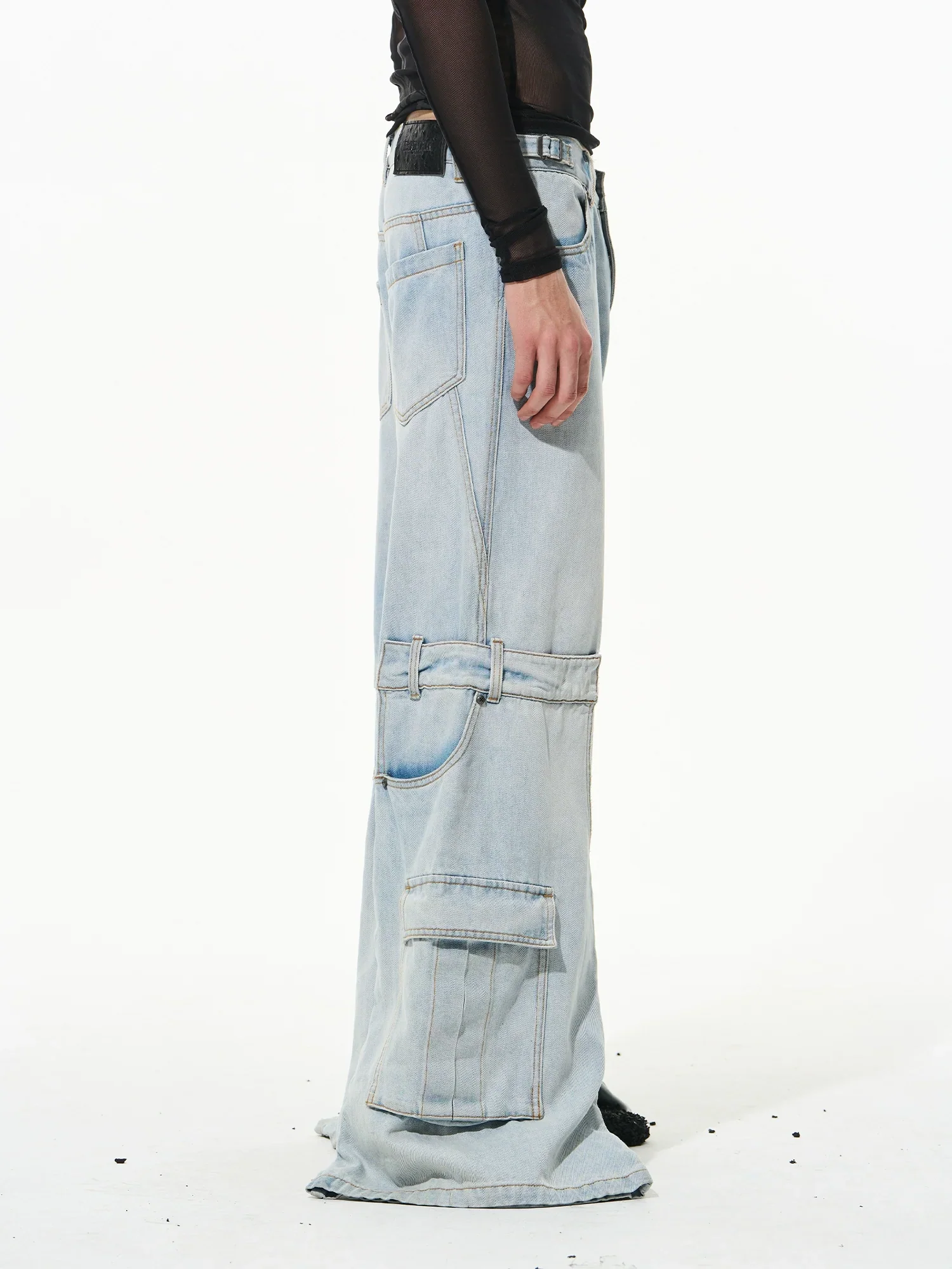 Light-Wash Ultra-Wide Cargo Jeans