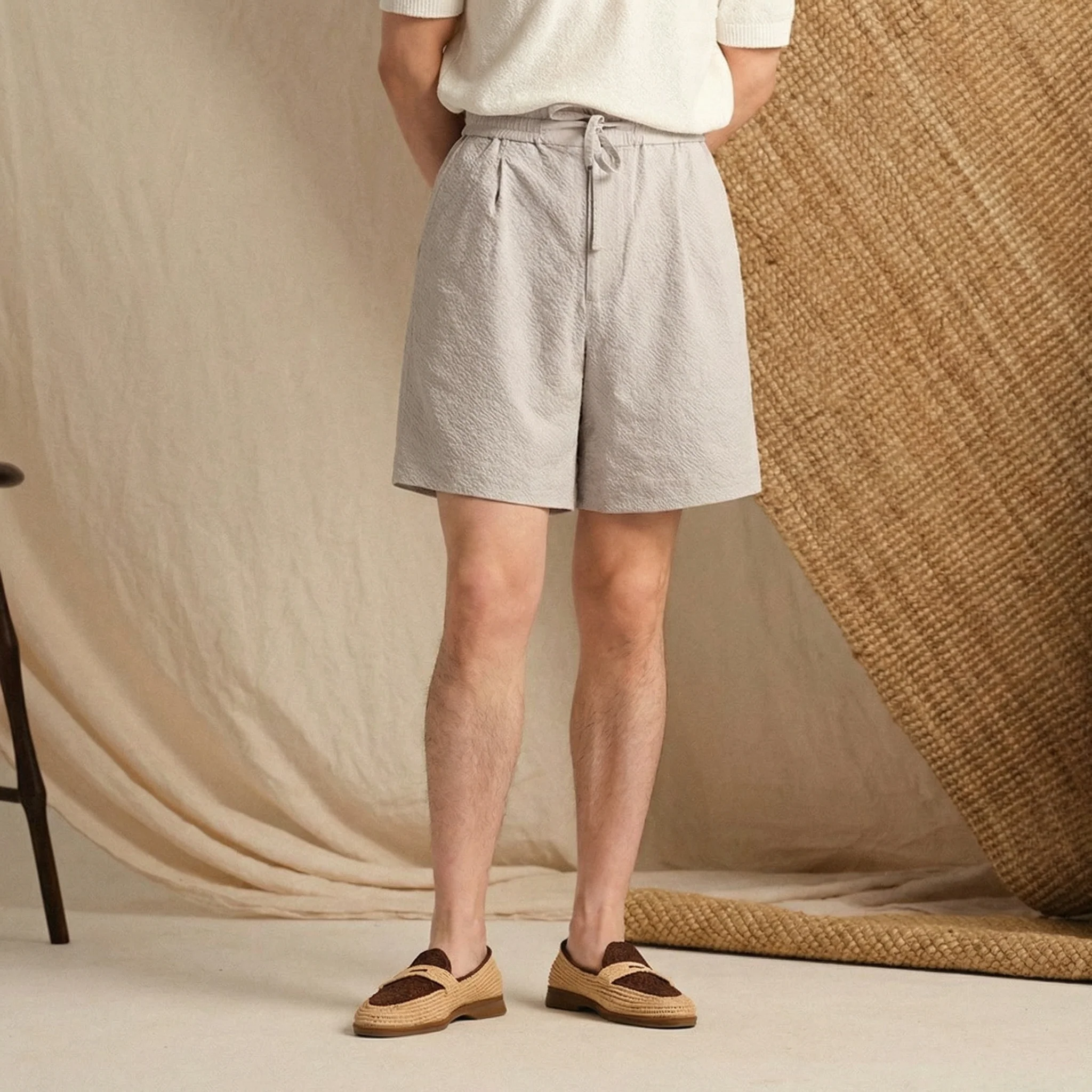 Lightweight Seersucker Drawstring Shorts - Image 6
