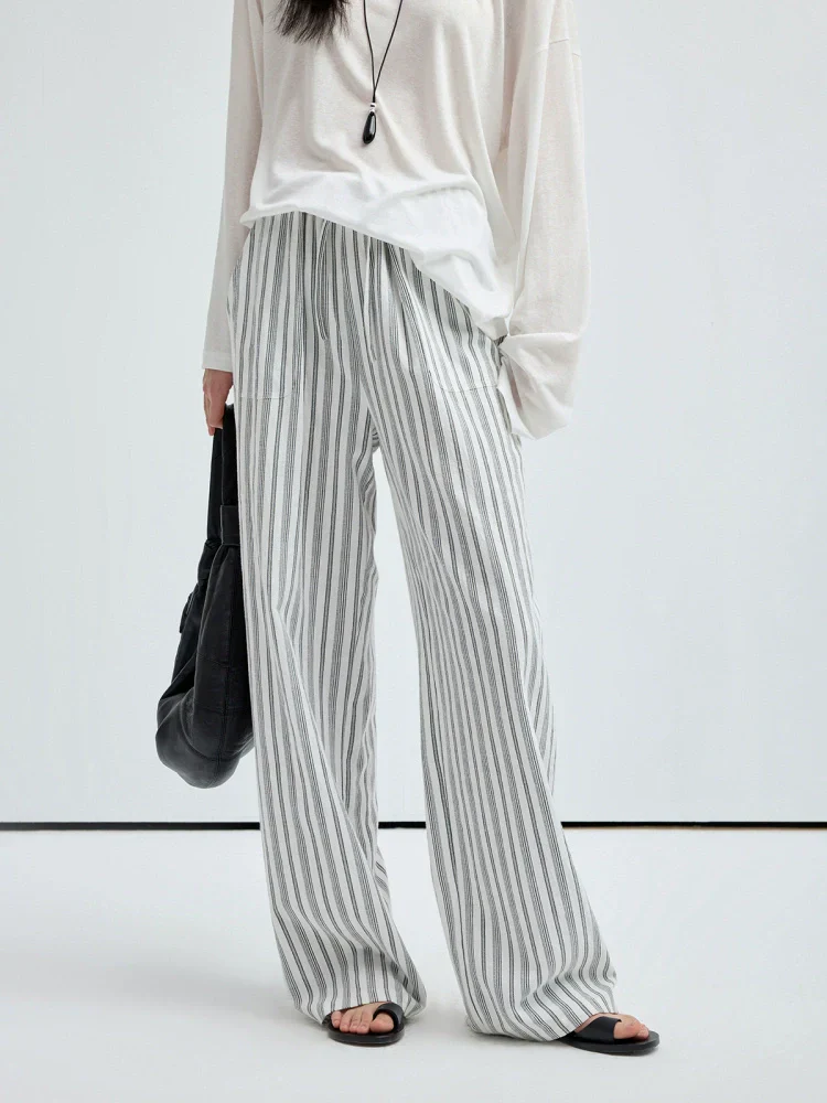 Linen-Blend Drawstring Wide-Leg Pants