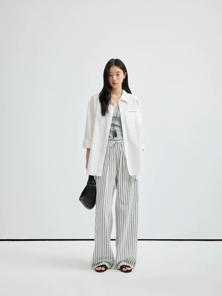 Linen-Blend Drawstring Wide-Leg Pants - Image 2