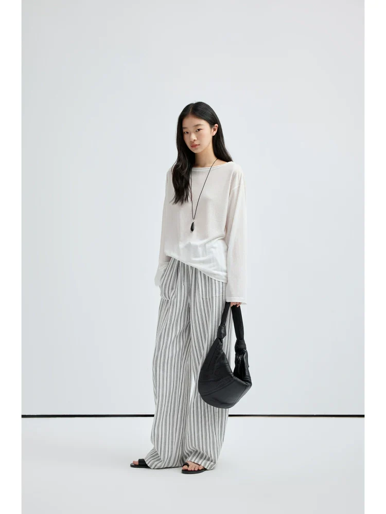 Linen-Blend Drawstring Wide-Leg Pants - Image 3