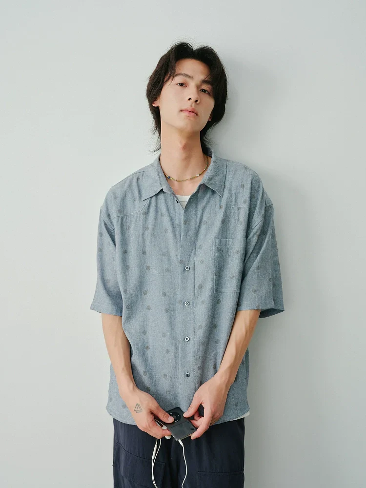 Linen-Blend Polka Dot Shirt